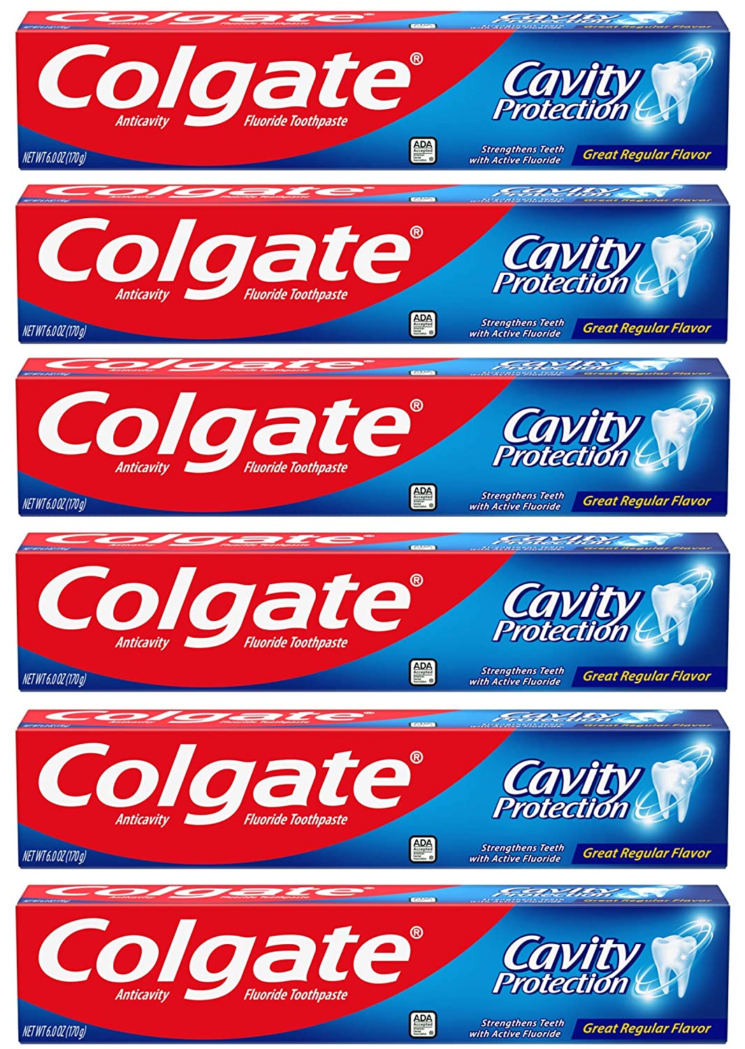 Colgate Cavity Protection Toothpaste with Fluoride, Great Regular Flavor, 6 Ounce (Pack of 6)