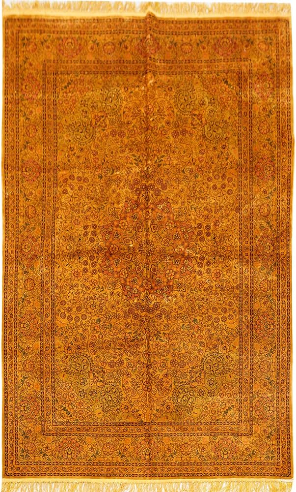 Yilong Carpet 5x8ft Silk Hand Woven Rugs Oriental Antique Carpets Home Decor (Gold)