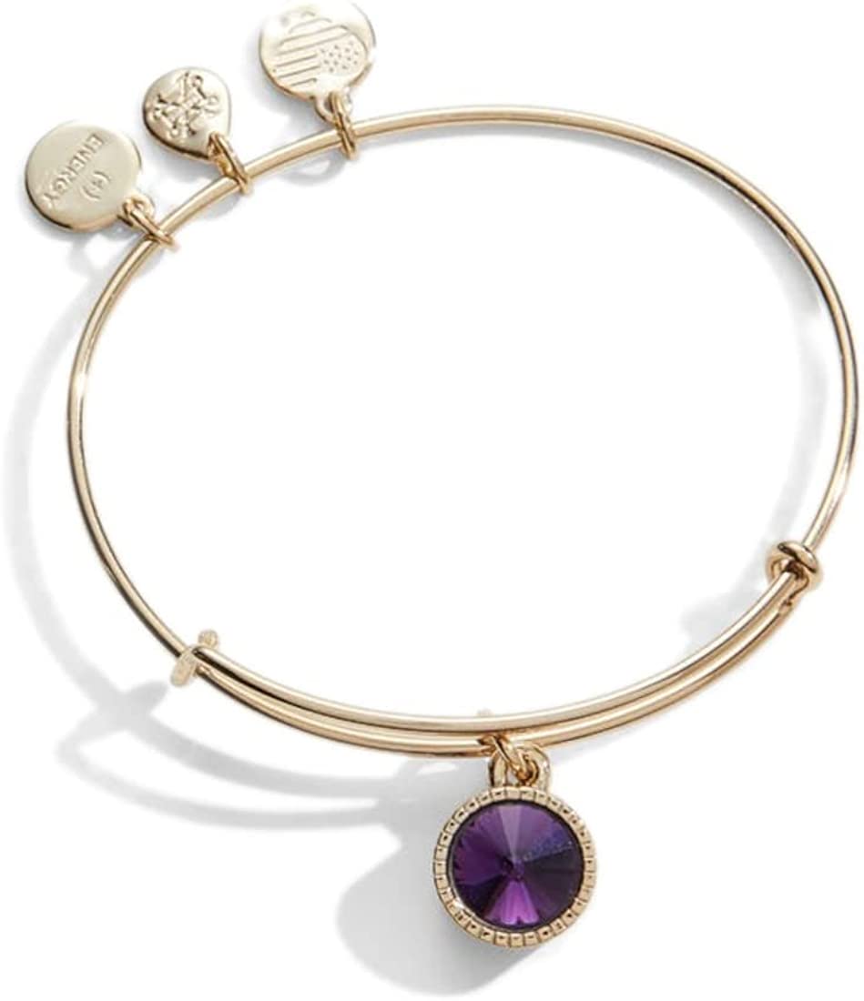 Alex and Ani Birthstones Expandable Bangle for Women, Birthday Crystal Charms, Shiny Finish, 2 to 3.5 in
