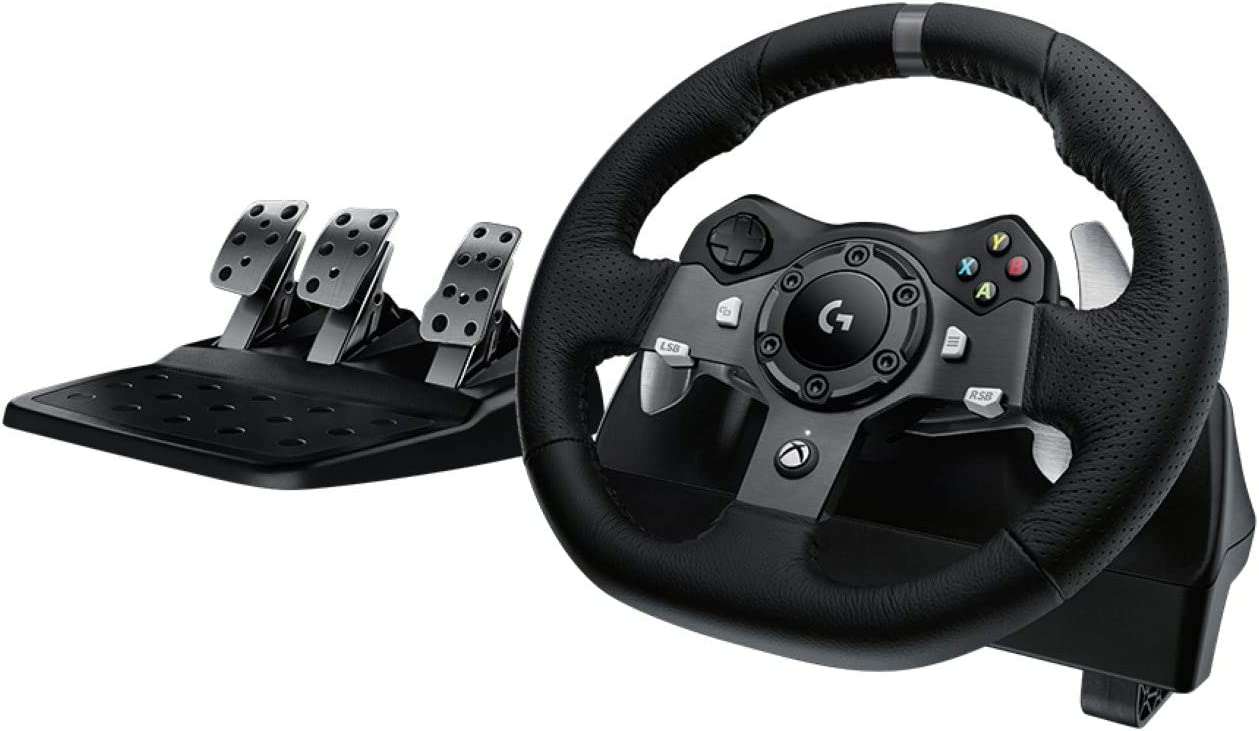 Logitech G920 Driving Force Racing Wheel and Floor Pedals, Real Force Feedback, Stainless Steel Paddle Shifters, Leather Steering Wheel Cover for Xbox Series X|S, Xbox One, PC, Mac - Black