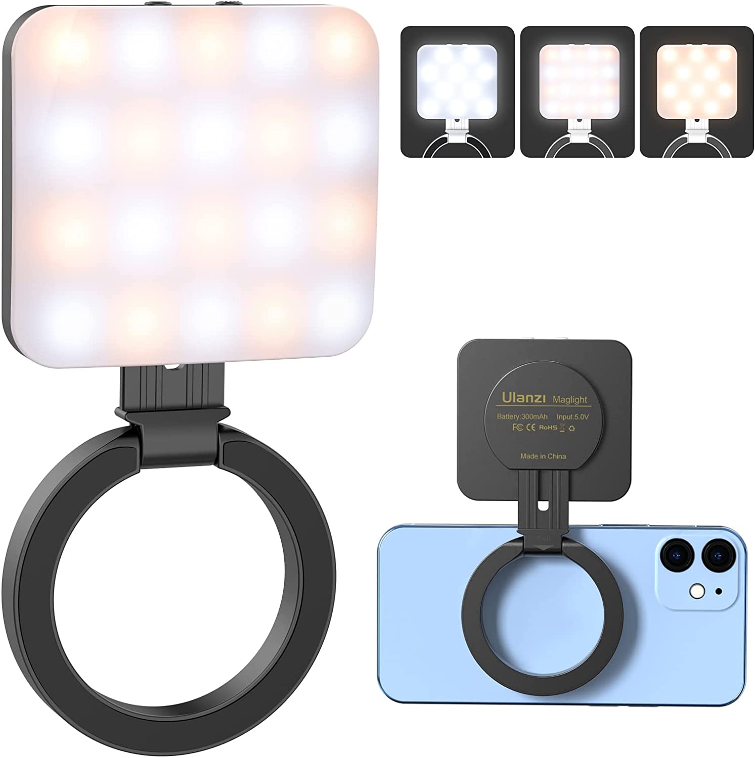 ULANZI LT010 Magnetic Cell Phone Selfie Light, Rechargeable LED Cube Fill Light for Makeup, Vlog, Video, Compatible with MagSafe Only for iPhone 12 13 14 Series, Black