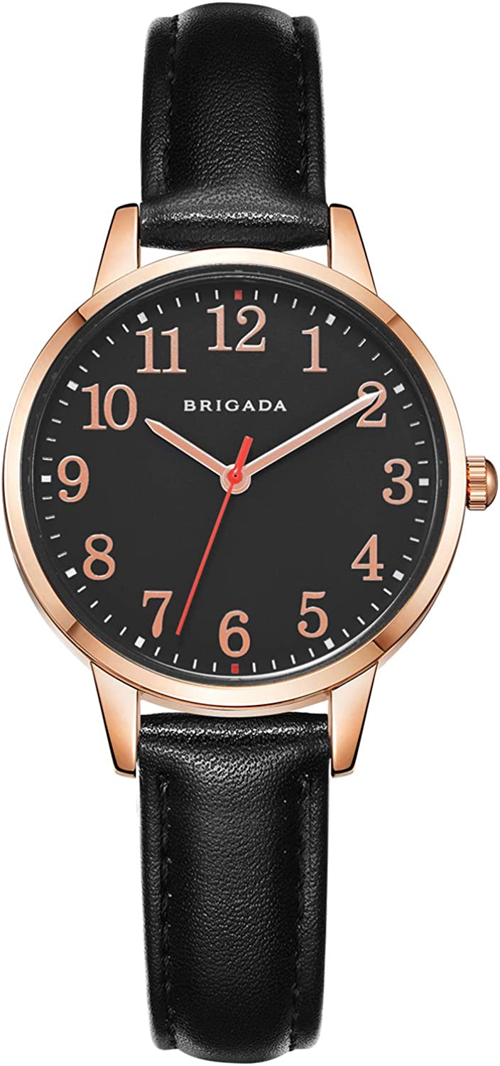 BRIGADA Women's Watch Elegant Watch for Women Leather Band Ladies Watch for Women Waterproof