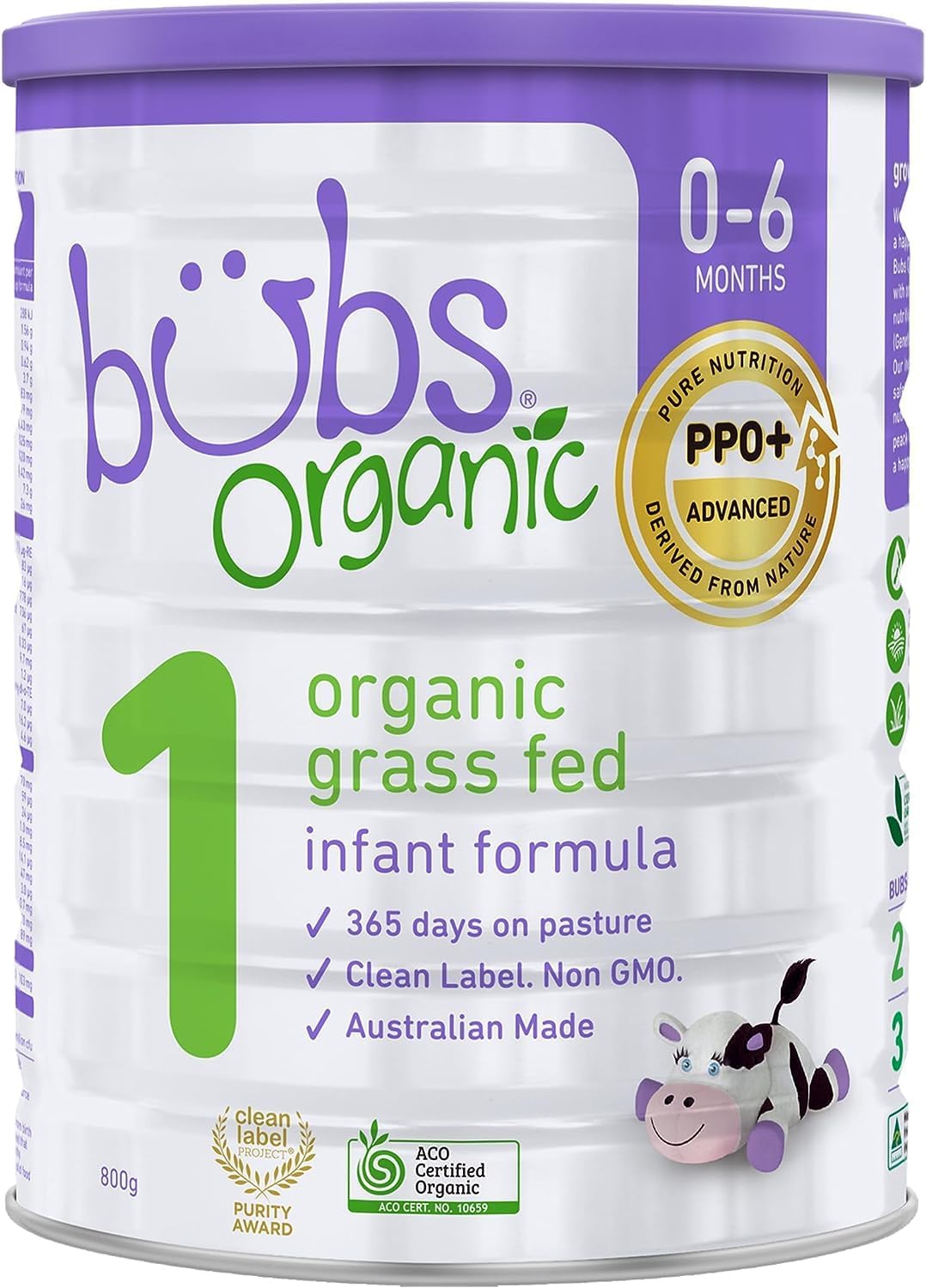 Bubs Organic Grass Fed Infant Formula Stage 1, Infants 0-6 months, Made with Non-GMO Organic Milk, 28.2 Oz