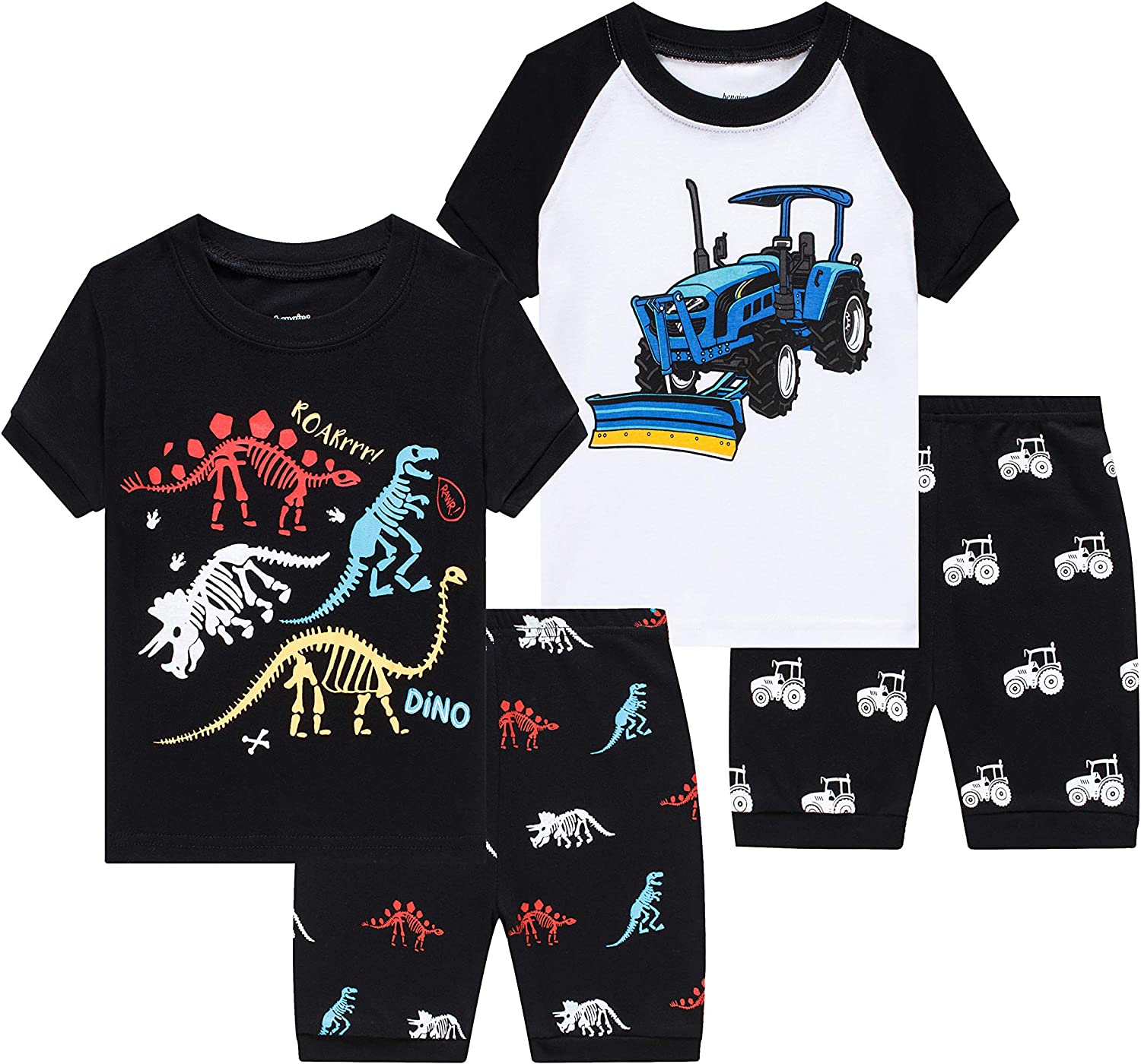 Benaive Pajamas for Boys, Pjs for Boy Cotton Summer Pajama, 4-Piece Children Shorts Set