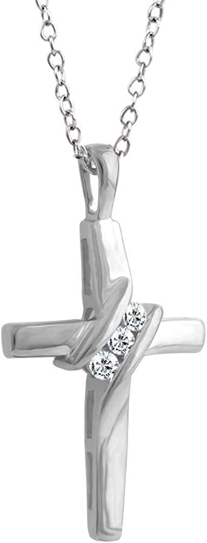 10k Diamond Three-Stone Cross Pendant Necklace Religious Jewelry (0.05cttw, I-J/I2-I3) 18"