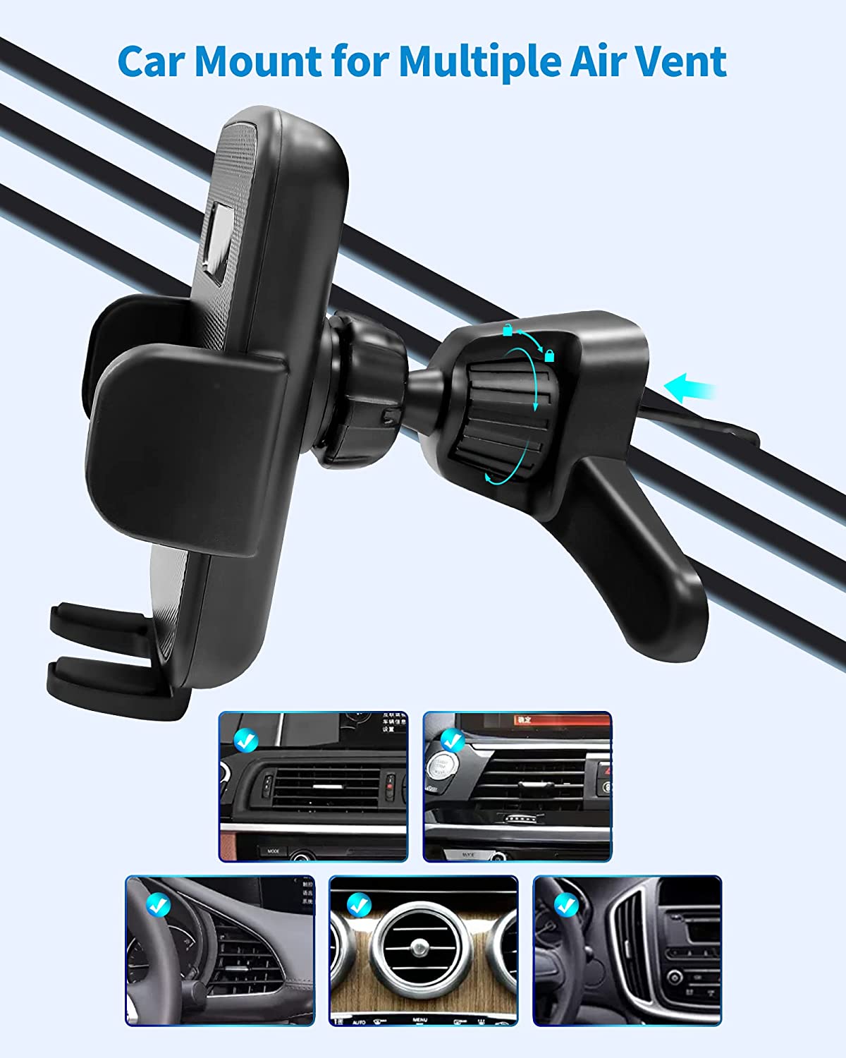 Corefyco Direct Car Phone Mount, Dashboard / Air Vent / Windshield Universal Car Phone Holder, Compatible with iPhone, Samsung, Moto, Huawei, Nokia, LG All Mobile Phones