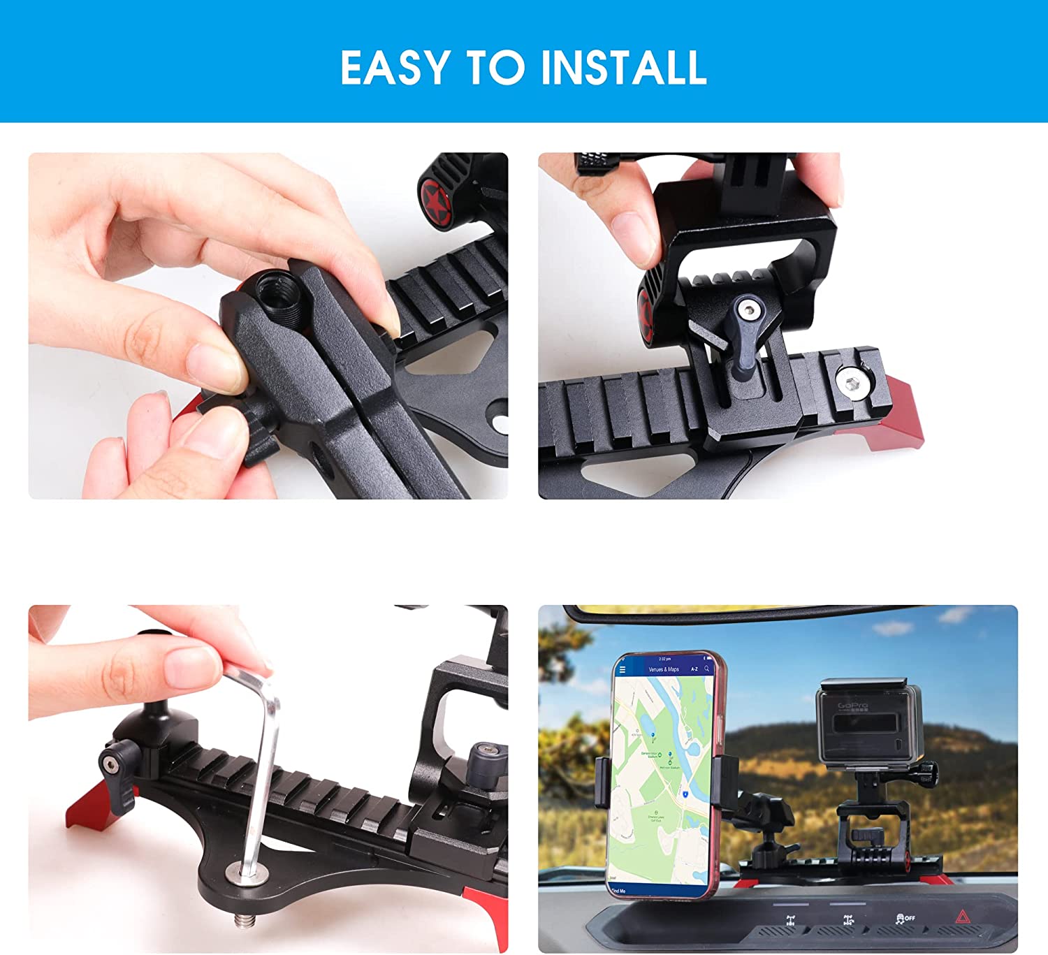 Sukemichi Universal Multifunctional Mobile Phone Holder + Camera Mount for Ford Bronco Accessories 2021 2022 2 Door & 4 Door, Aluminum Slide Rail, Flexible Angle