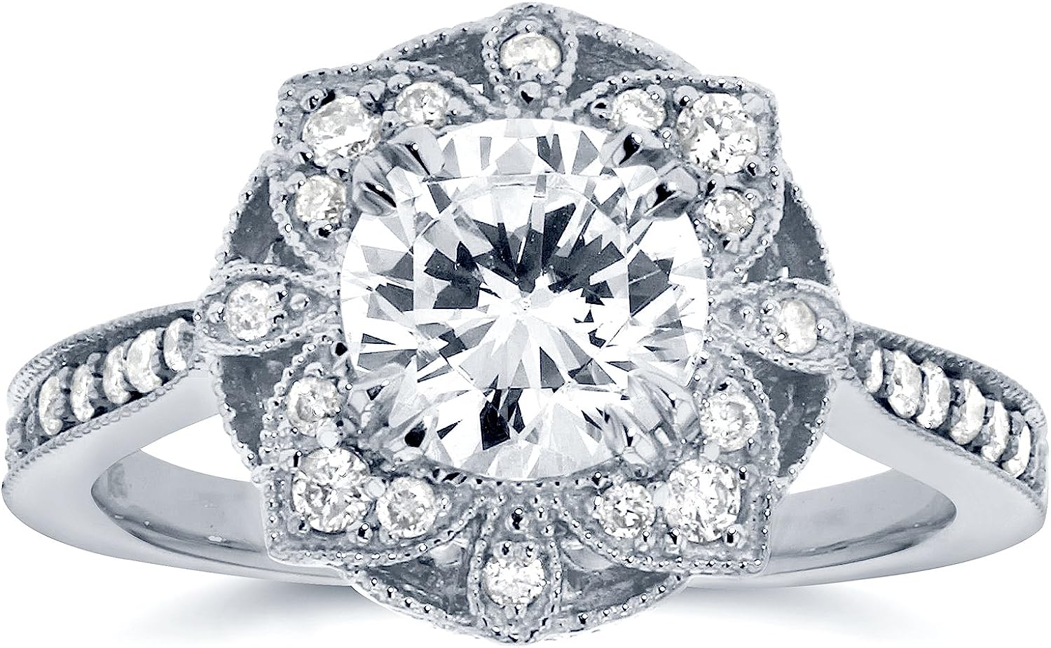 Kobelli Antique Style Floral Diamond Engagement Ring 1 1/4 CTW in 14k White Gold