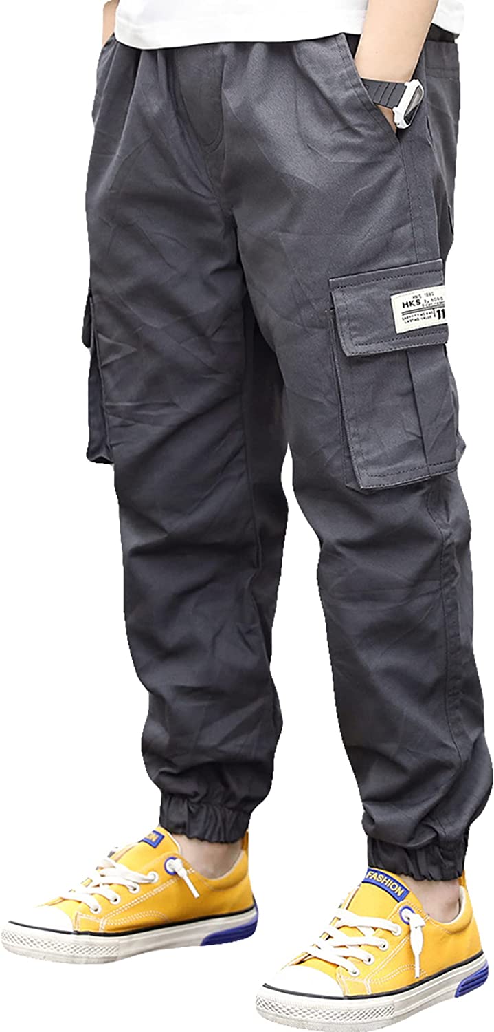 TLAENSON Boys Cargo Joggers Pants Elastic Waist Casual Jogging Trousers Bottom for Kids 5-15 Years