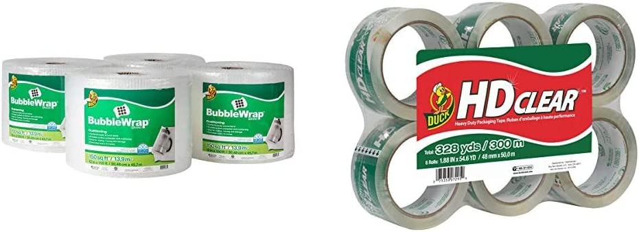 Duck Brand Bubble Wrap Roll, 12” x 175’, Original Bubble Cushioning for Packing, Shipping, Mailing and Moving, Perforated Every 12” (286891)