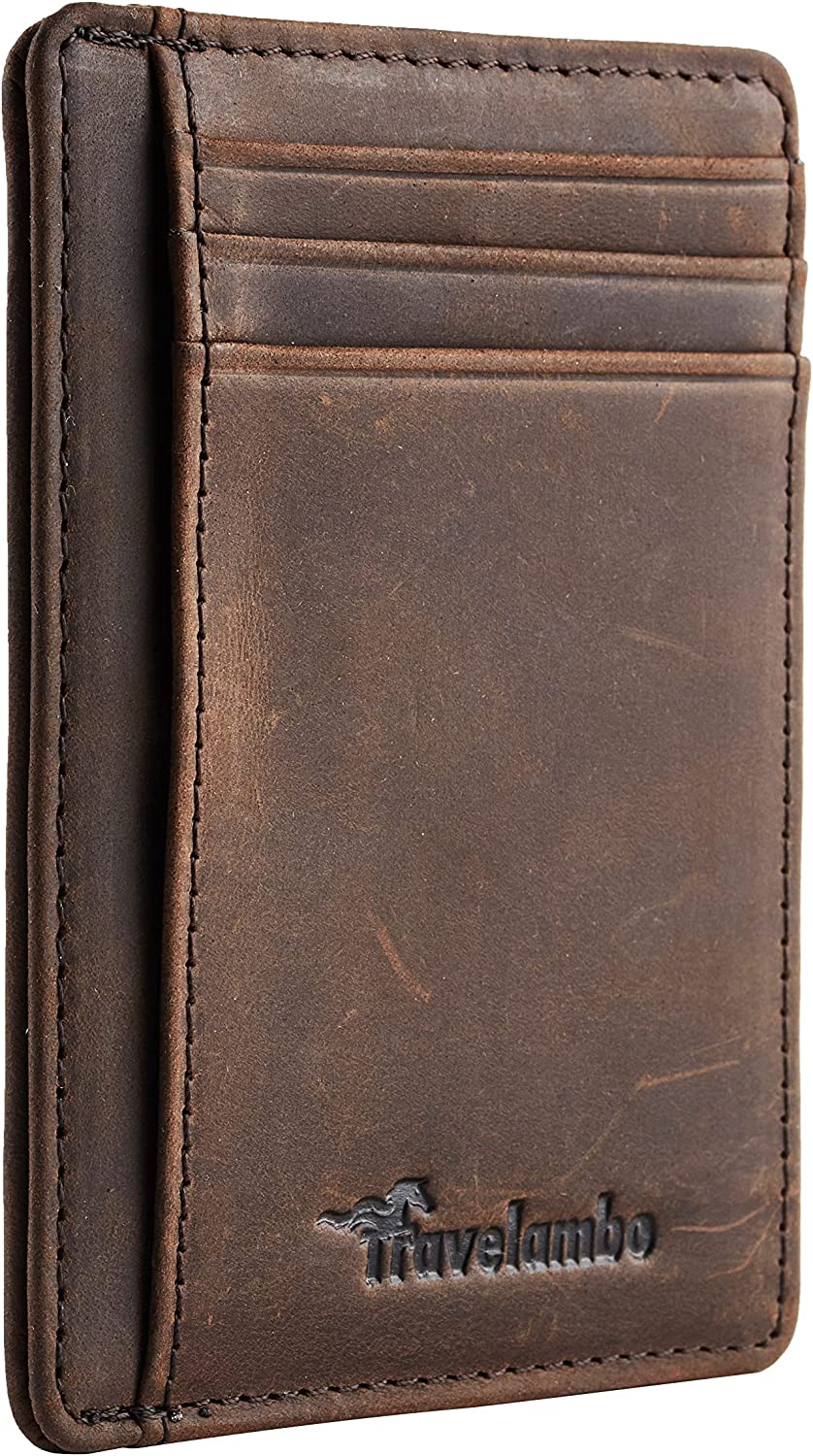 Travelambo Front Pocket Minimalist Leather Slim Wallet RFID Blocking Medium Size