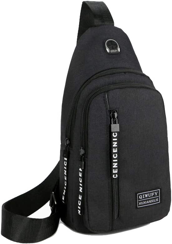 Small Sling Bag Crossbody Chest Shoulder Water Resistant Purse One Strap Travel Bag for Men Women Boys With Earphone Hole