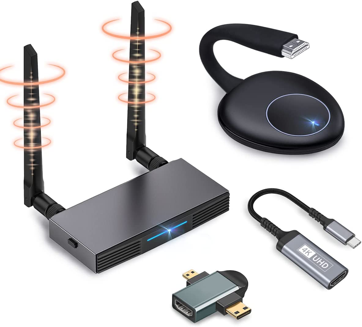 Wireless HDMI Transmitter and Receiver|4K@60Hz|165FT/50M|HDMI Dongle Wireless Adapter Extender|2.4/5GHz for DSLR Netflix Hulu Streaming Video/Audio from Laptop PC Smartphone for Conferences,Office