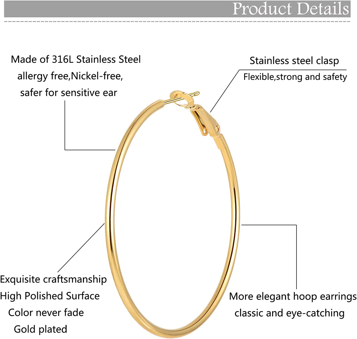 6 Pairs Stainless Steel gold silver Plated Hoop Earrings for Women Girls, Hypoallergenic Hoops Women's Earrings Loop Earrings Set