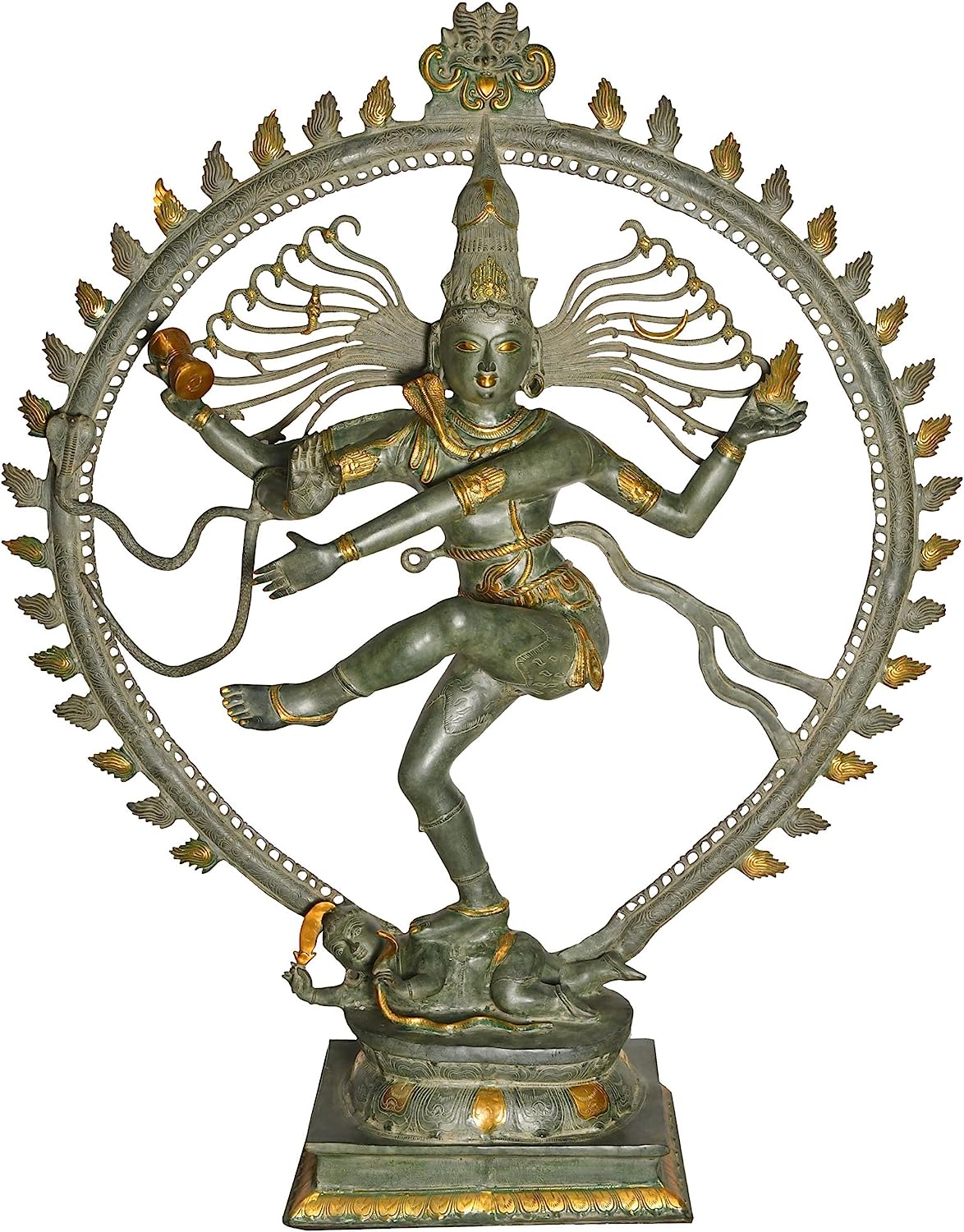 Exoticindia Super Large Size Nataraja, Green Gold Antique