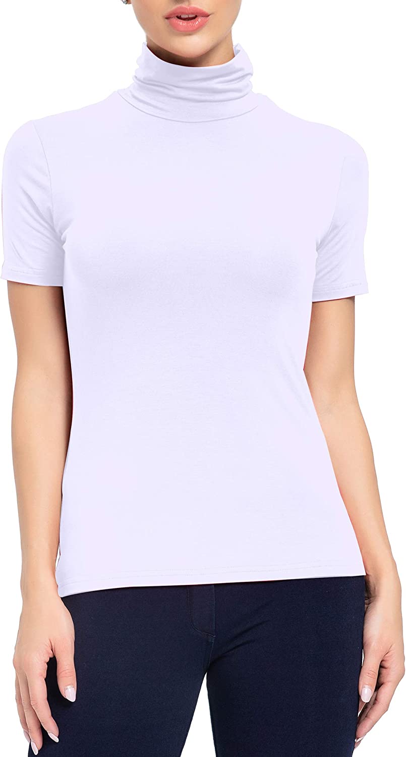 AUHEGN Women's Mock Turtleneck Top Short Sleeve Lightweight Active T-Shirt (S-XXL)