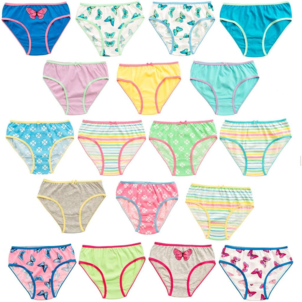 Alyce Intimates Pack of 18 Girls Cotton Brief, Assorted Solids & Prints