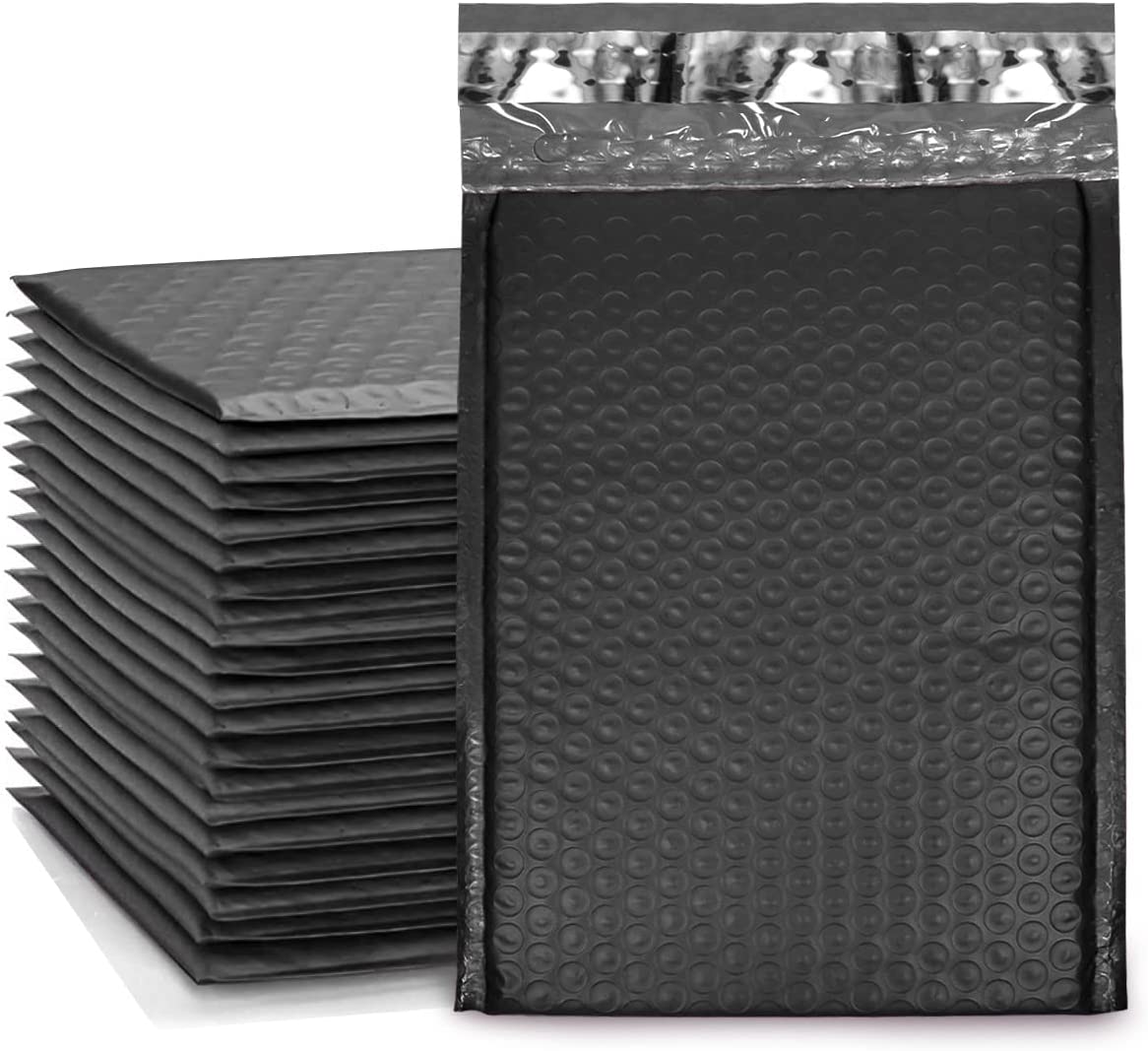 PackageZoom Bubble Mailers 4x8 Inch Black 50 Pack Bubble Mailer, Self Seal Bubble Envelopes, Packaging For Businesses Waterproof Padded Envelopes Mailers #000