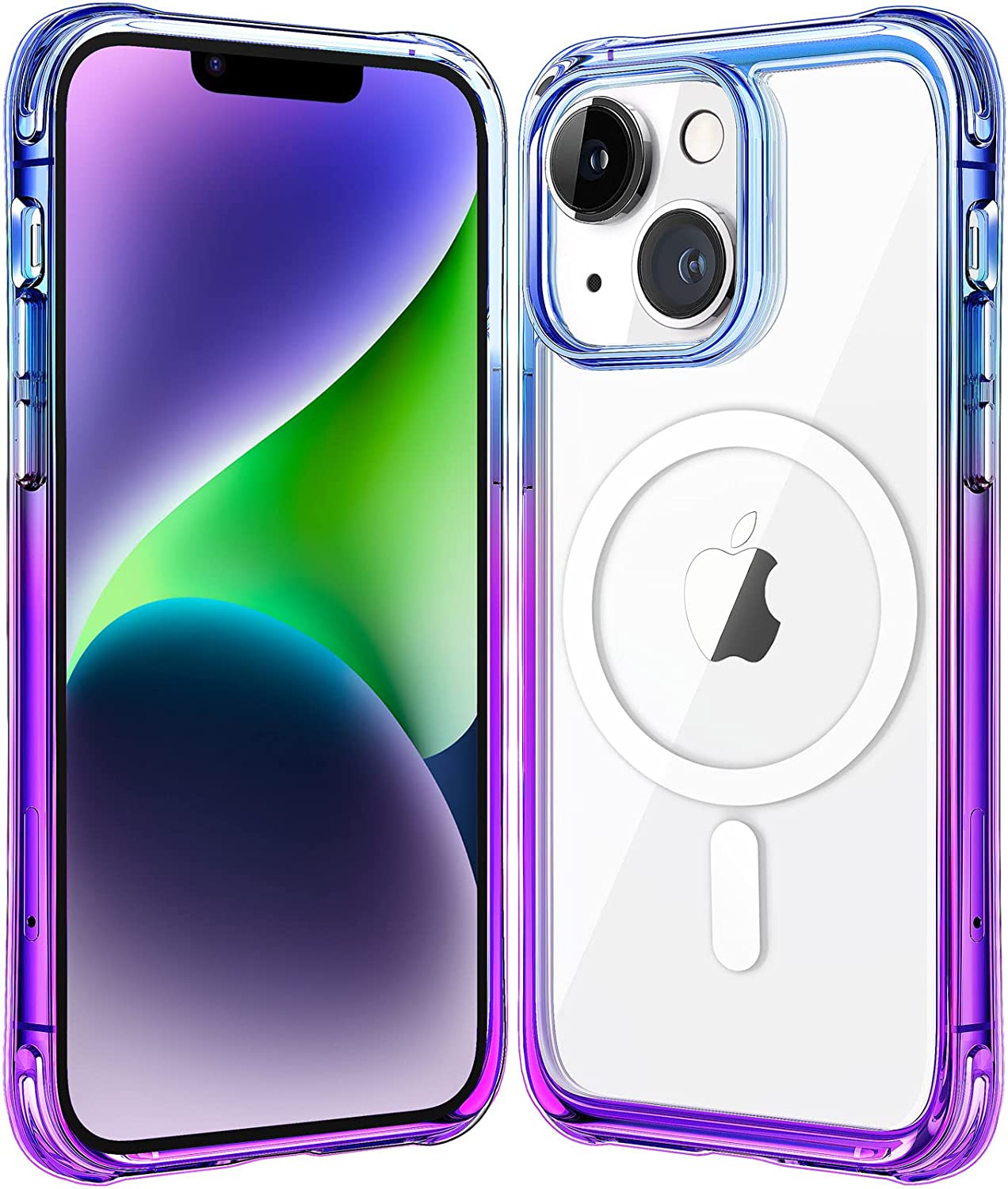 Mkeke Magnetic Designed for iPhone 14 Case for iPhone 13 Case Clear with Magsafe [Military Grade Drop Protection] [Not Yellowing] Shockproof Phone Case for Apple iPhone 13/14 - Purple Blue