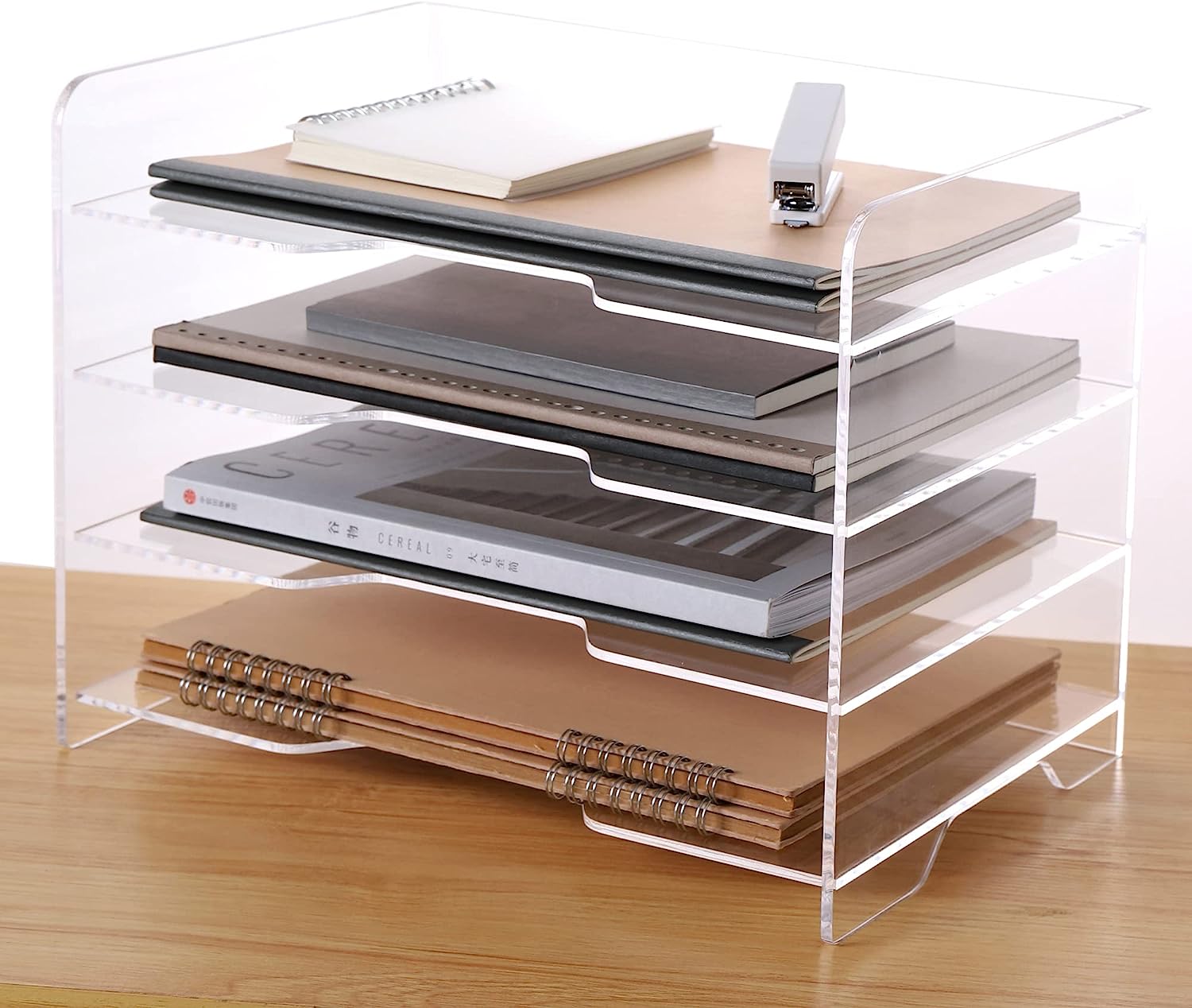Paper Organizer Tray, Acrylic File Storage for Desk, Enlarged 4 Tiers Trays, Clear Letter Tray for Office Accessories (Multiple 4 Tier Enlarged)