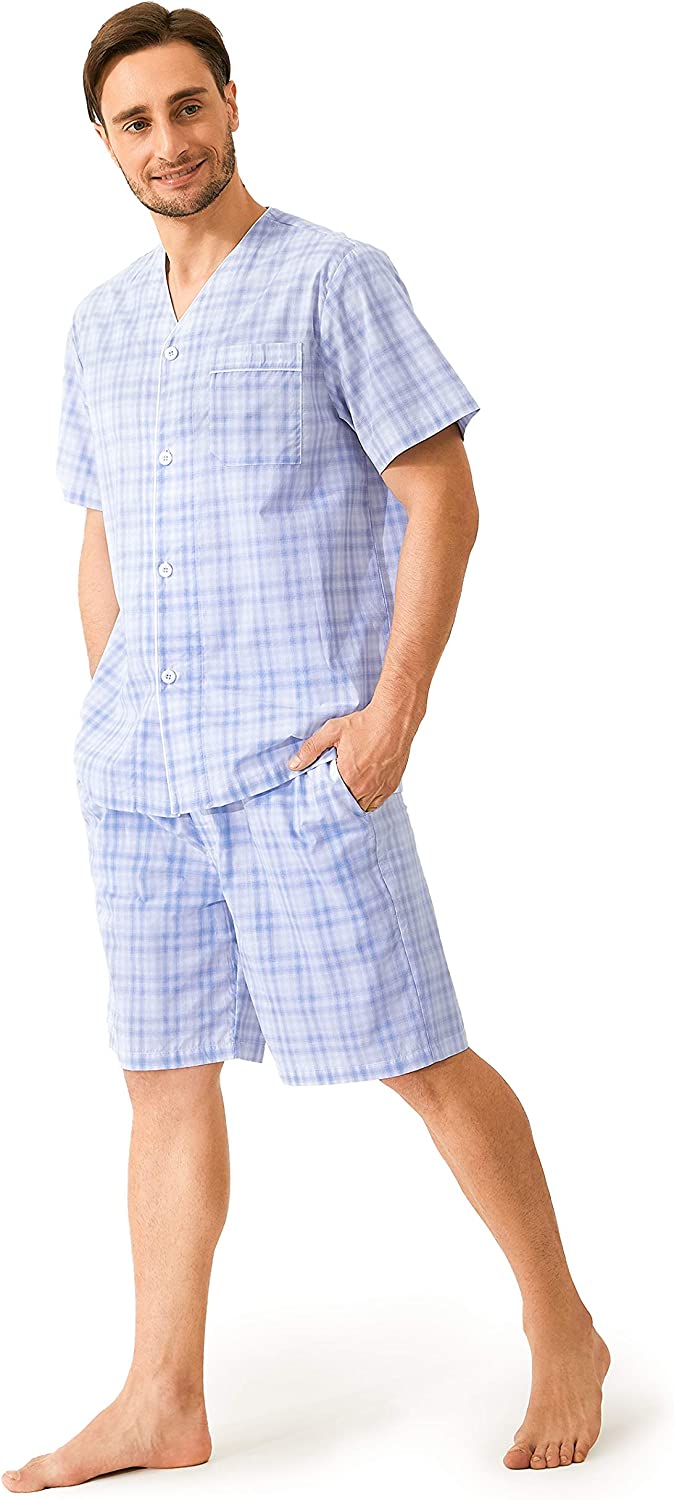 DAVID ARCHY Men's Lightweight Sleepwear Woven Cotton Button-Down Short Sleeve Pajamas Set Summer Loungewear