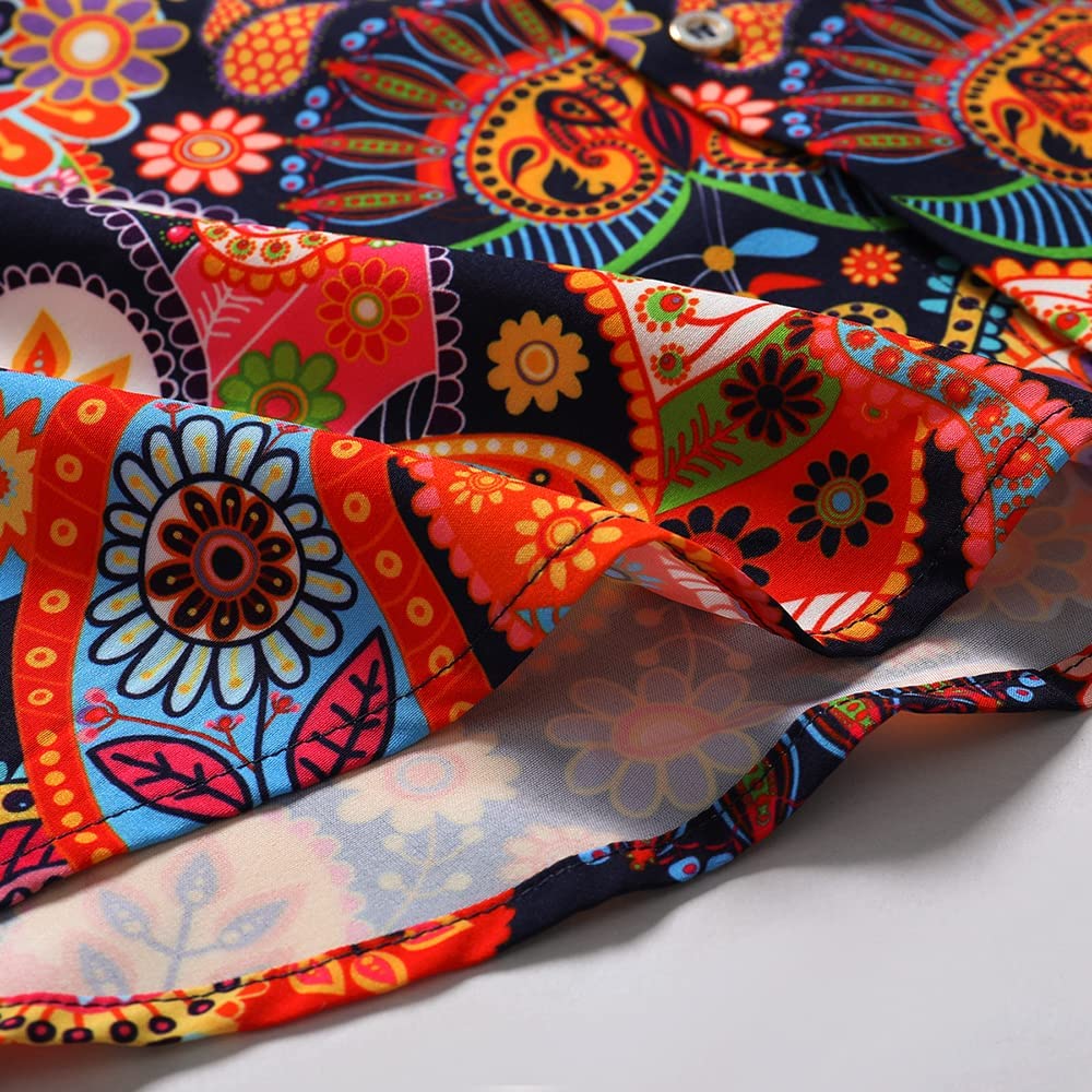 SheLucki Hawaiian Shirt for Men, Unisex Summer Beach Casual Short Sleeve Button Down Shirts, Printed Palmshadow Clothing