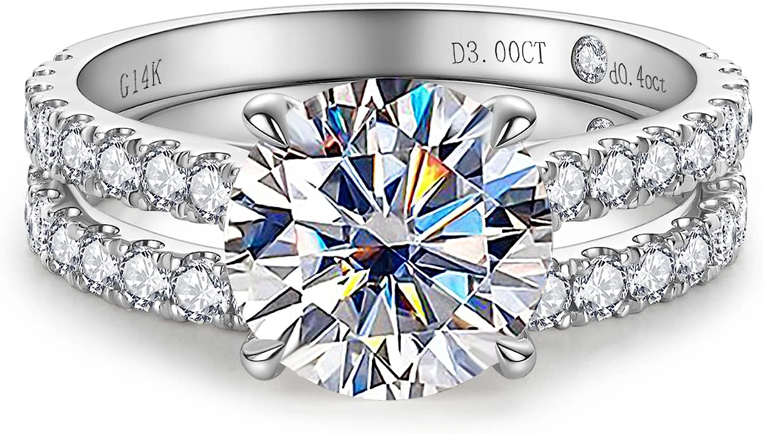 CADYNO Bridal Wedding Ring Set 14K White Gold Moissanite Lab Grown Created Diamond Solid Real Gold Eternity Wedding Band Engagement Ring for Women 5