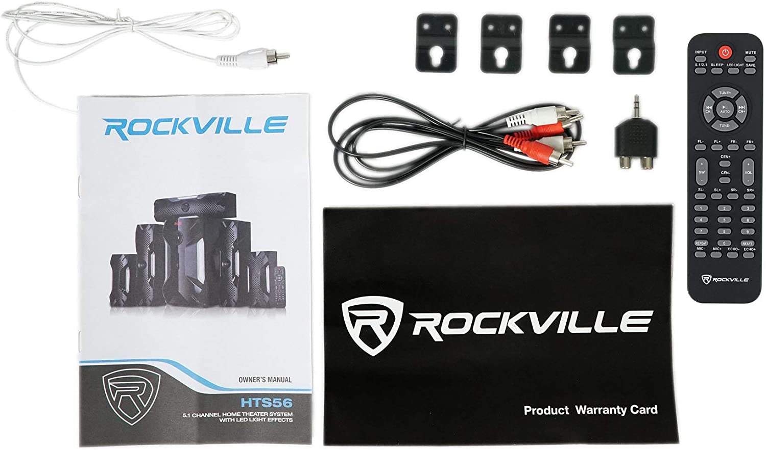 Rockville HTS56 1000w 5.1 Channel Home Theater System/Bluetooth/USB+8&#34; Subwoofer， Black