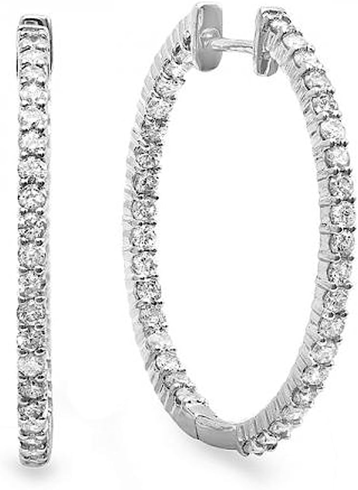 Dazzlingrock Collection 0.90 Carat (ctw) 14K Gold Round Diamond Ladies In and Out Hoop Earrings