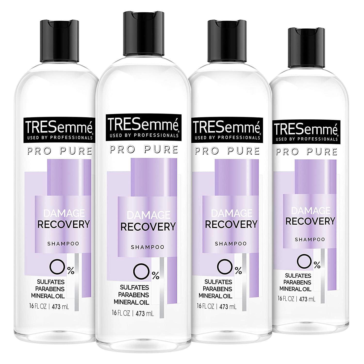 TRESemmé Pro Pure Shampoo for Damaged Hair Damage Recovery Sulfate, Paraben and Dye Free, 16 Fl Oz (Pack of 4)