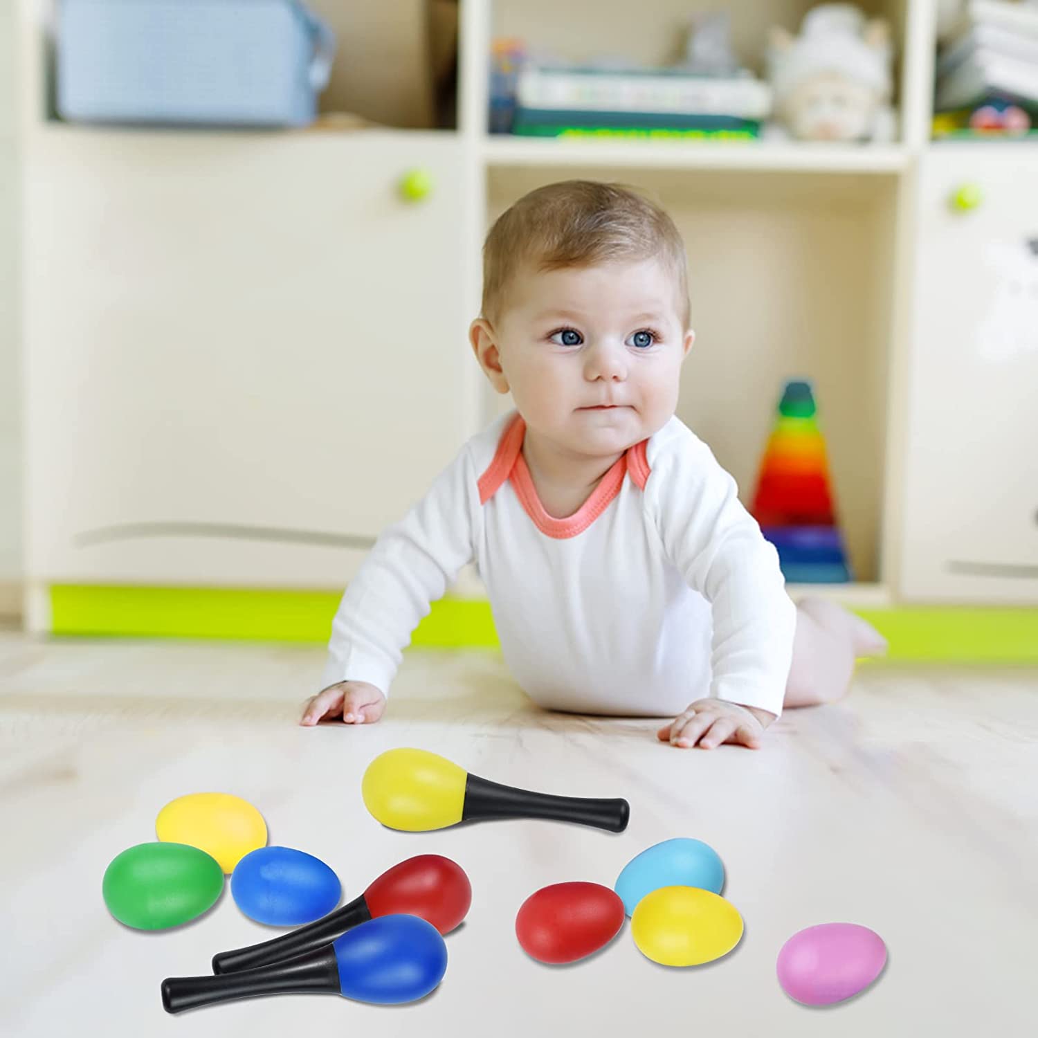 Easter Plastic Eggs Shaker Toys, Maracas for Kids Hand Percussion with Sand Hammer Instruments Musical, Easter Basket Stuffers Easter Gift Party Favors Classroom Prize (10Pcs)