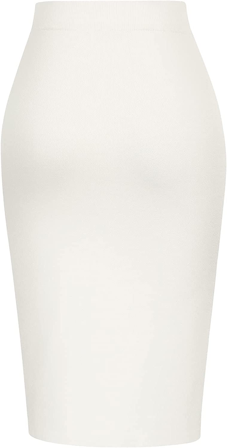 Kate Kasin Women Knit Pencil Skirt Knee Length High Waisted Slit Bodycon Sweater Skirts with Buttons