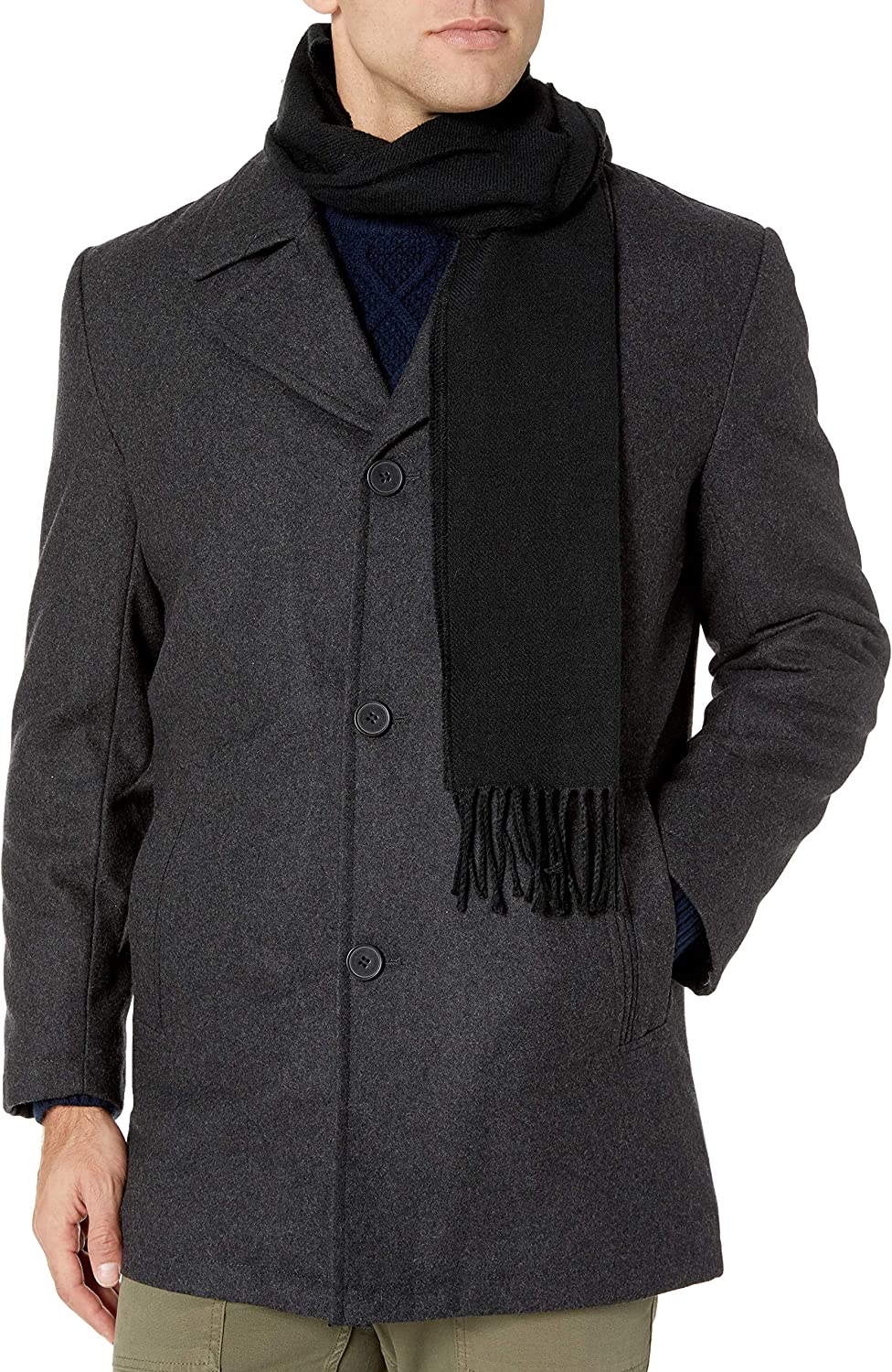 LONDON FOG Men's Amity 34" Wool Blend Car Coat with Scarf