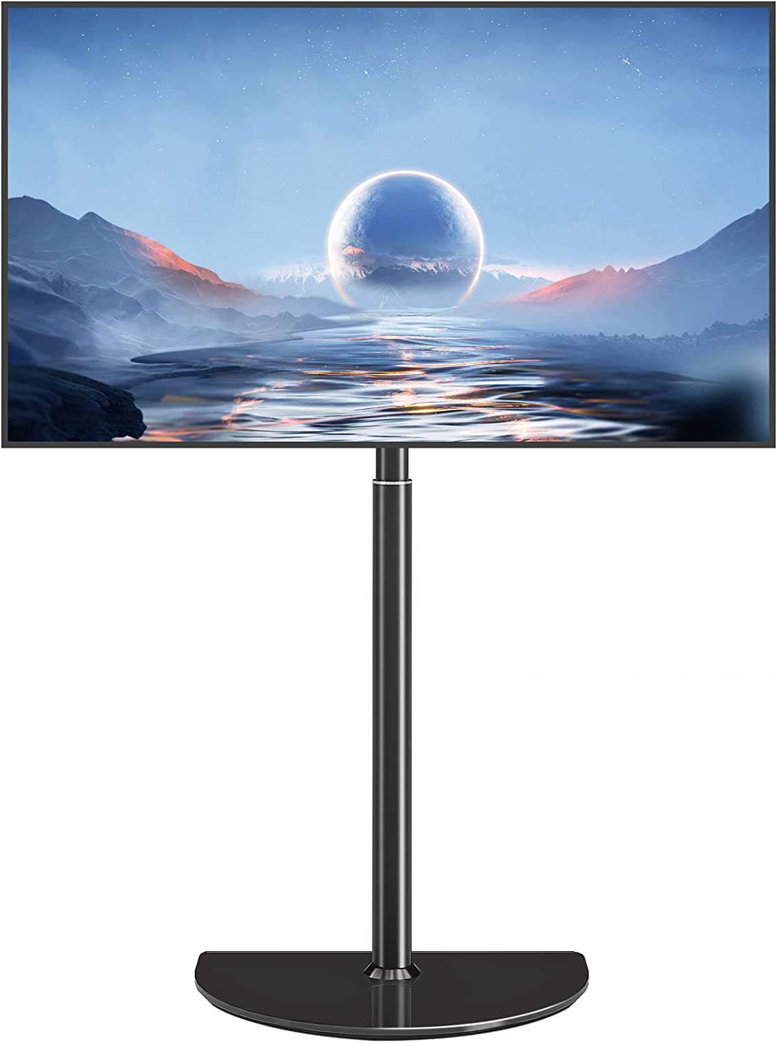 Universal Corner TV Floor Stand with Swivel Mount for 32-65 inch LED LCD Plasma Flat Panel or Curved Screen TVs, Mid Century Modern TV Stand with Height Adjustable and Semi Circular Glass Base, Black