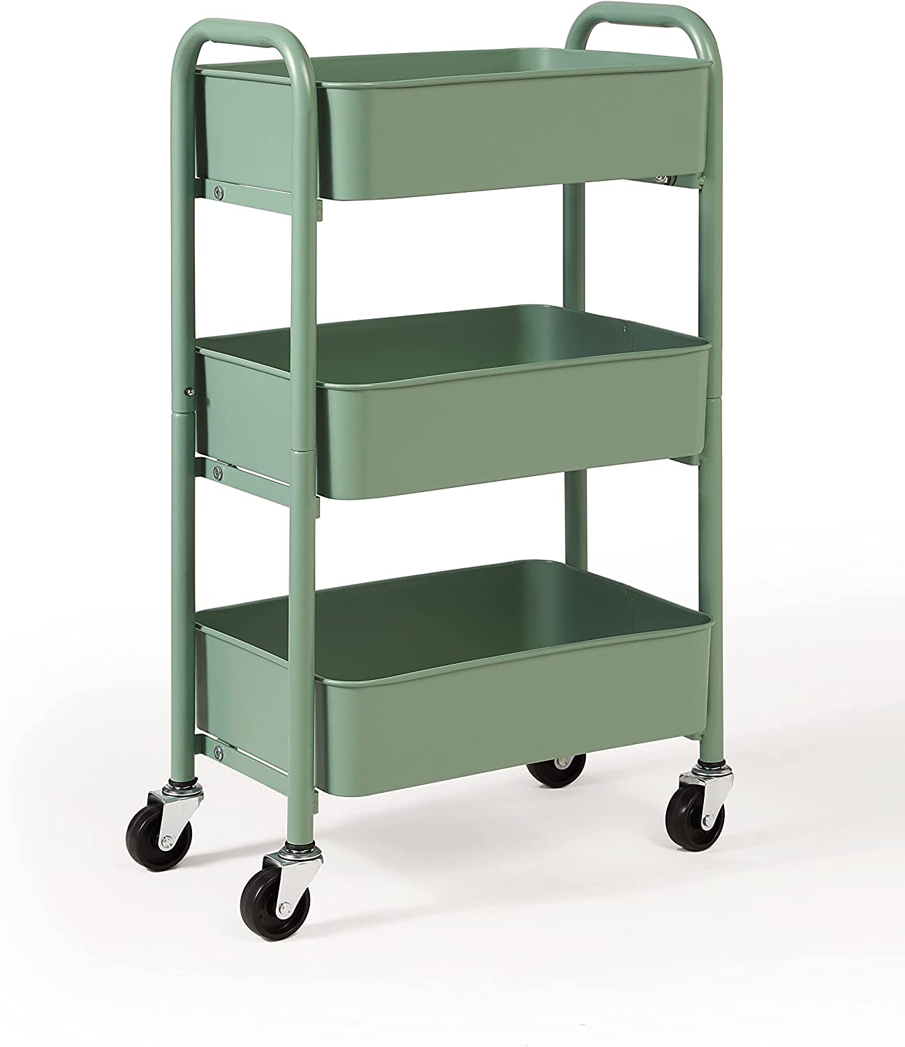 SunnyPoint 3-Tier Delicate Compact Rolling Metal Storage Organizer - Mobile Utility Cart Kitchen/Under Desk Cart with Caster Wheels (Turq, Compact (15.5" X 26.8" X 10.27"))
