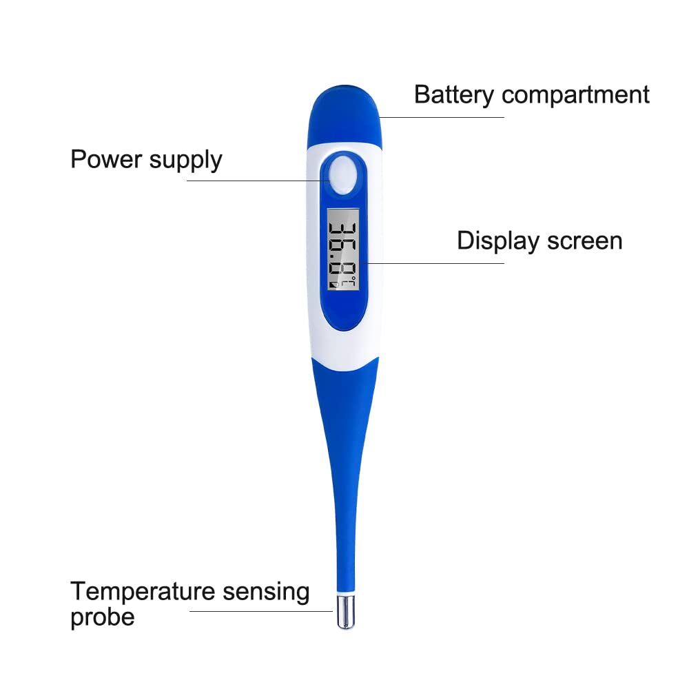Berrcom Digital Thermometer for Adults,Oral and Underarm Thermometer with Fever Alarm,C/F Switchable Rectal Thermometer with Soft Tips Thermometer for Adult and Kid (DT-008)