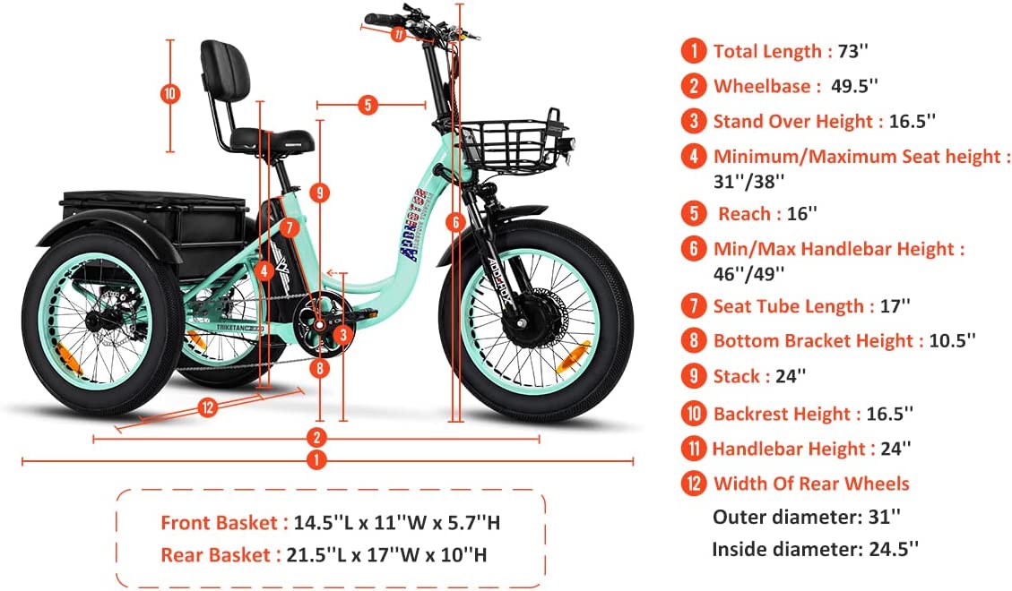 Addmotor Motan Electric Tricycle for Adults, 85 MI Long Range, M330 20" Fat Tire Electric Trikes, 750W 48V 20Ah Samsung Removable Battery, Big Baskets, 3 Wheel Electric Bikes for Seniors