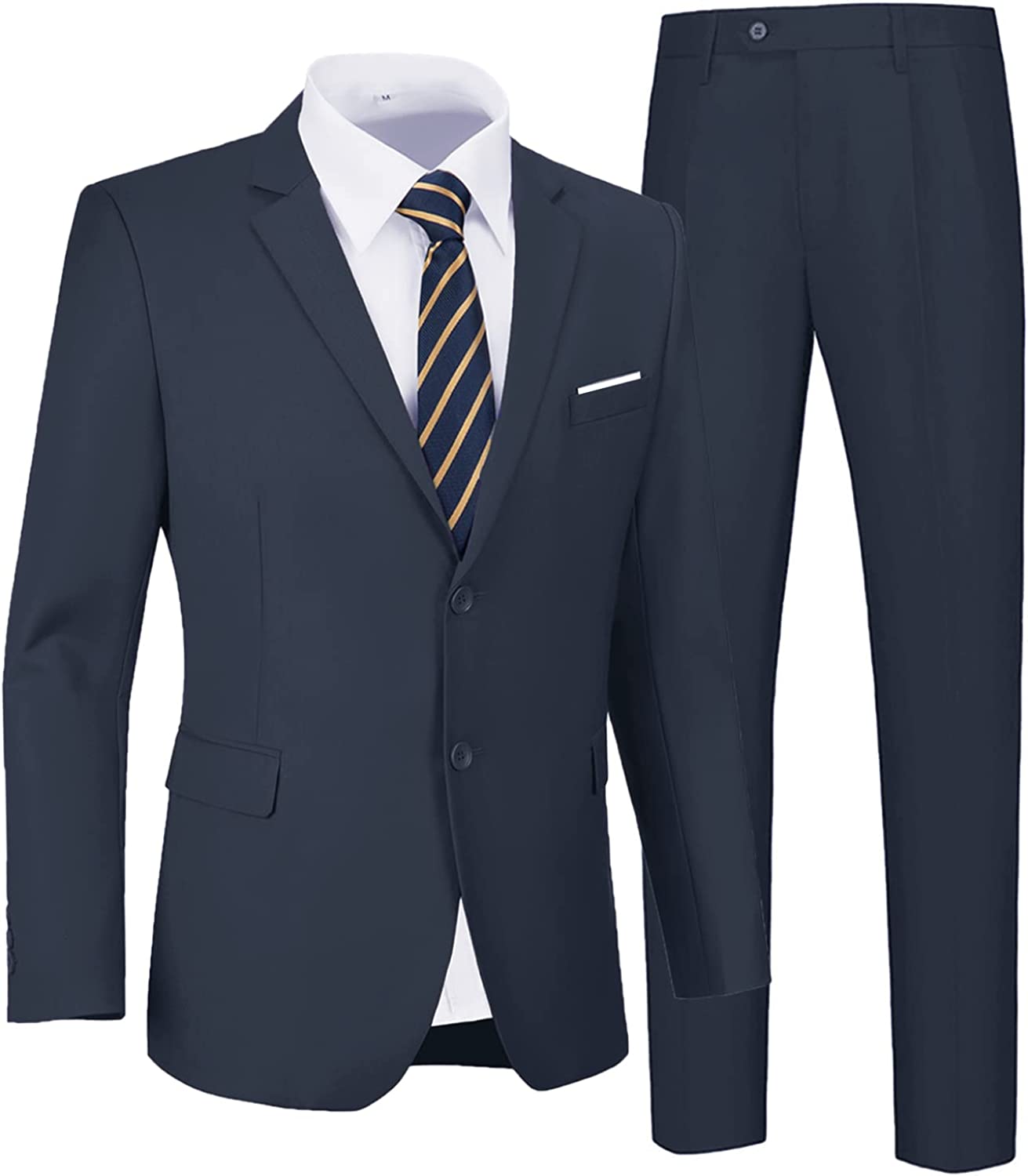 Mens Suit Slim Fit 2 Piece Suit,Two Button Solid Business Wedding Tuxedo for Prom Suit Jacket and Pants with Tie