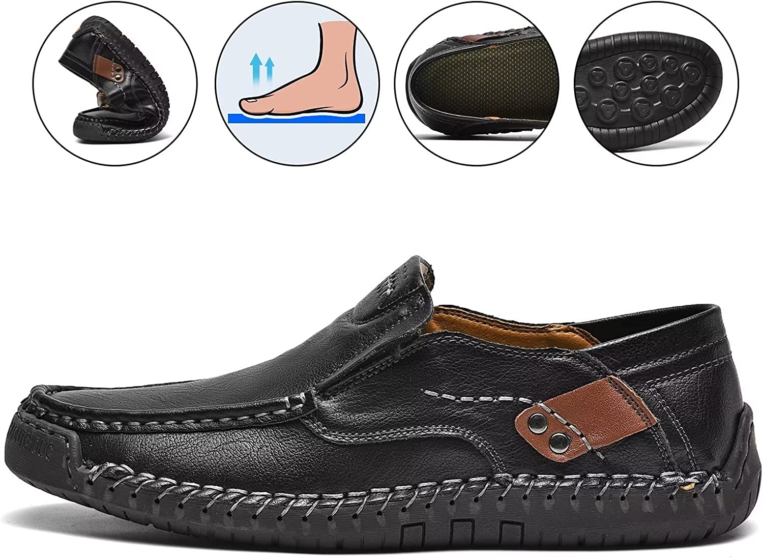 MCEMACHI Men's Leather Loafers Slip On Shoes,Casual Fashion Business Arkget Office Driving Shoes for Men【Includes Extra Insole】