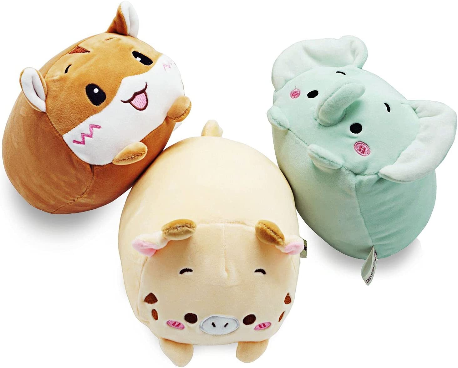 Onsoyours Plush Toys Set, 3Pcs Stuffed Animals with Elephant, Deer and Hamster, Creative Decoration Cuddly Plush Pillows 9" for Kids Girls Boys (Elephant/Deer/Hamster)