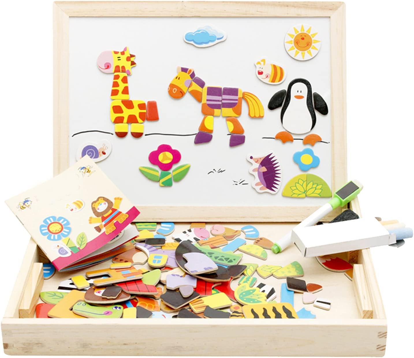 Lewo Wooden Educational Toys Magnetic Art Easel Animals Wooden Puzzles Games for Kids