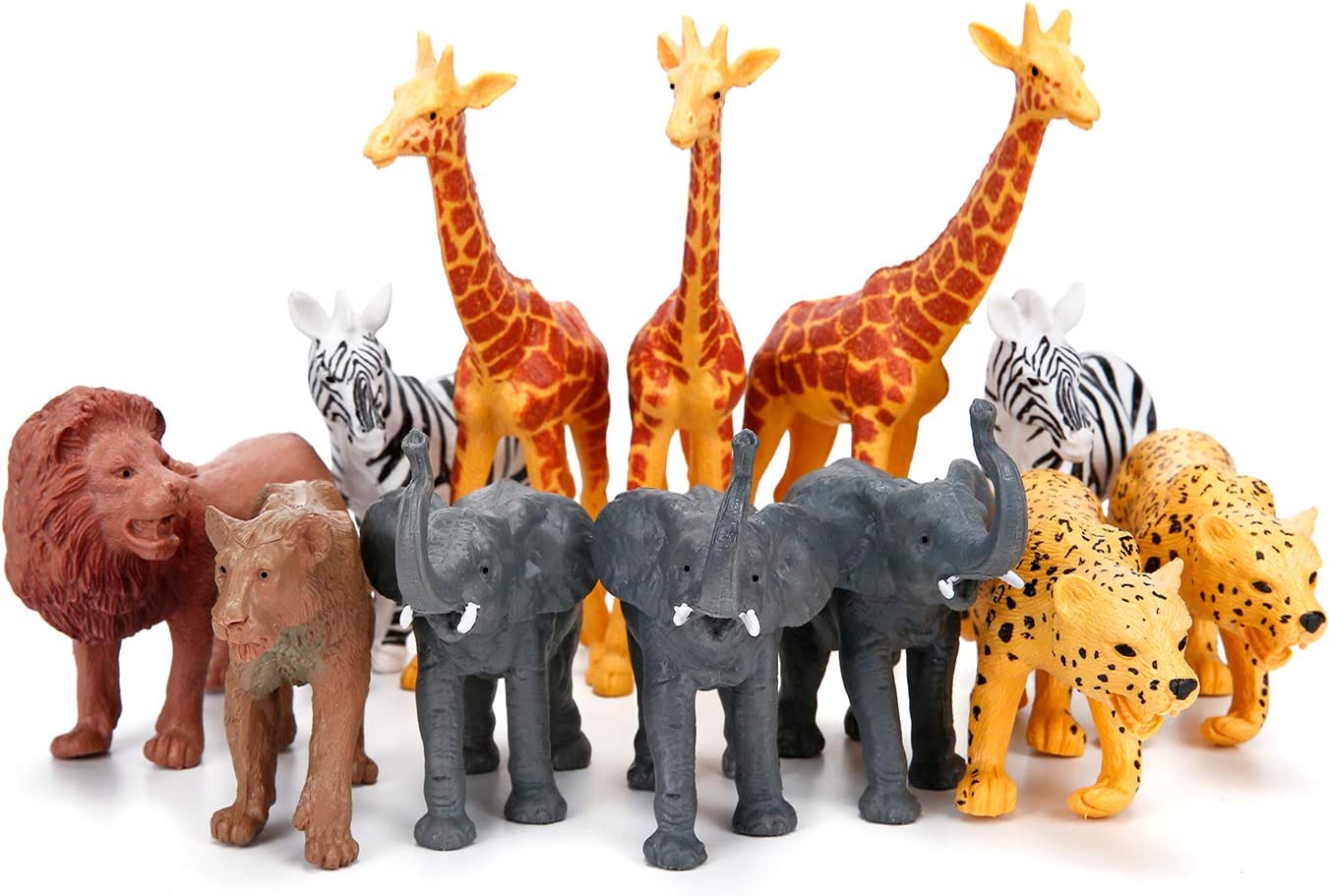 Jumbo Safari Animal Figurines Toys, 12 Piece African Jungle Zoo Animals Figures, Realistic Wild Plastic Animals Toy with Elephant, Giraffe, Lion Educational Playsets for Toddlers, Kids Birthday Set