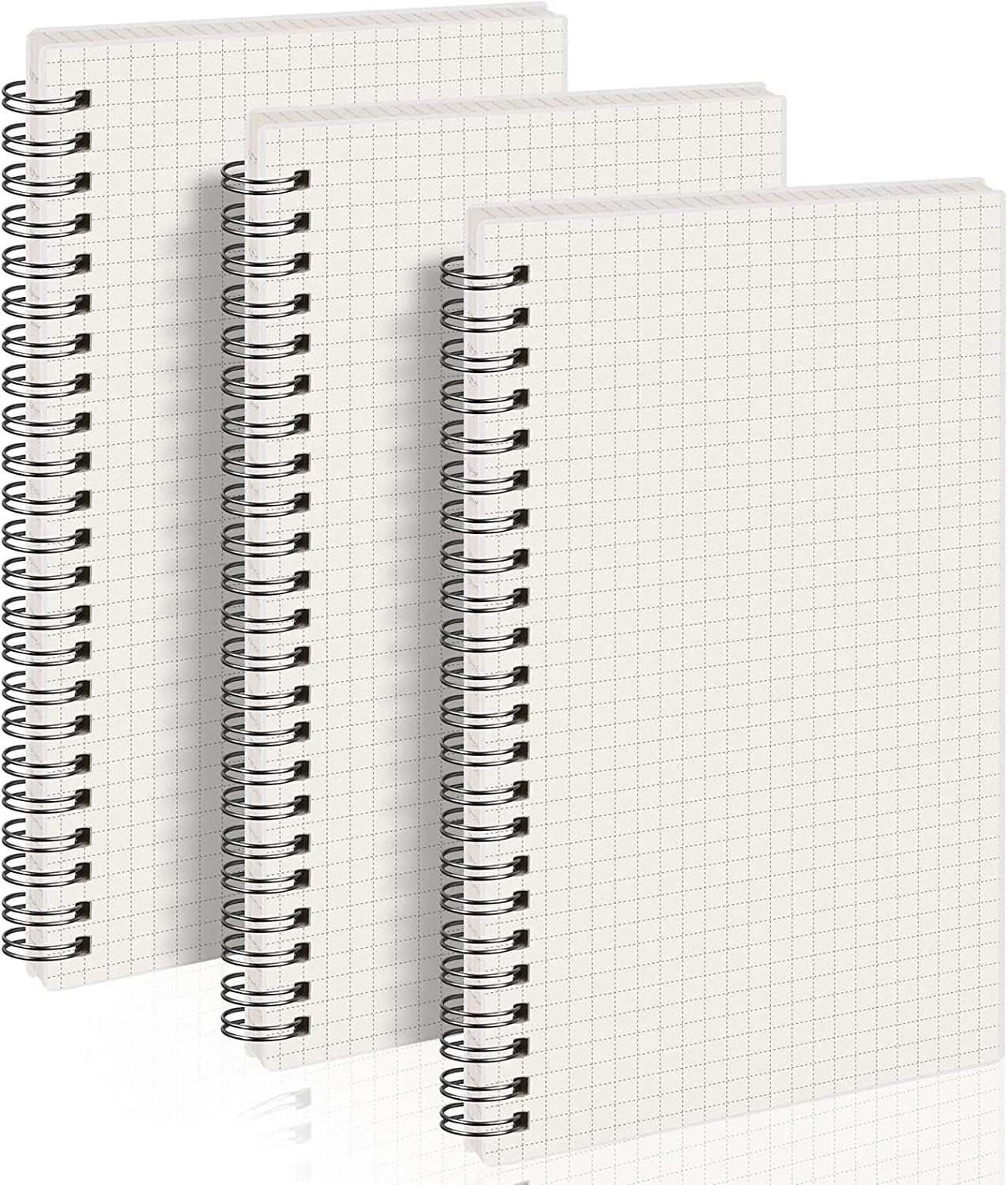 AHGXG Graph Paper Notebook Spiral 3 Pack - A5 Grid Notebook 5.7"x 8.3", Thick 100gsm Graph Grid Paper, 80 Sheets, Transparent Hardcover Journals for School Supplies, Office, Writing, Drawing