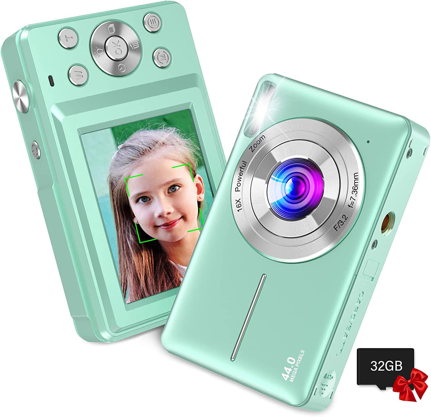 Digital Camera,Kids Camera with 32GB Card,Nsoela FHD 1080P 44MP Compact Vlogging Camera,Point and Shoot Camera 16X Digital Zoom, Portable Mini Kids Camera for Teens Students