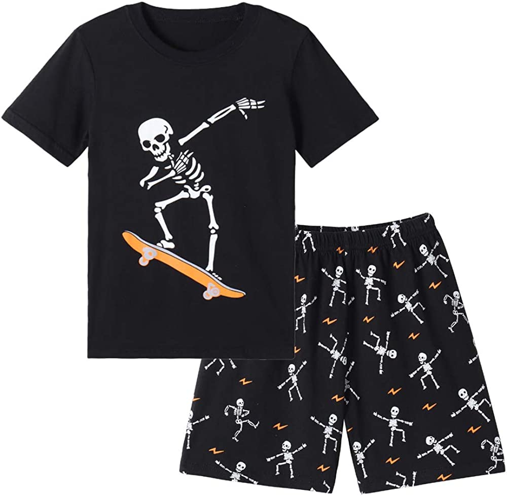 MyFav Big Boys Glow in Dark Skull Pjs Cotton Sleepwear Comfy Pajama Shorts Sets