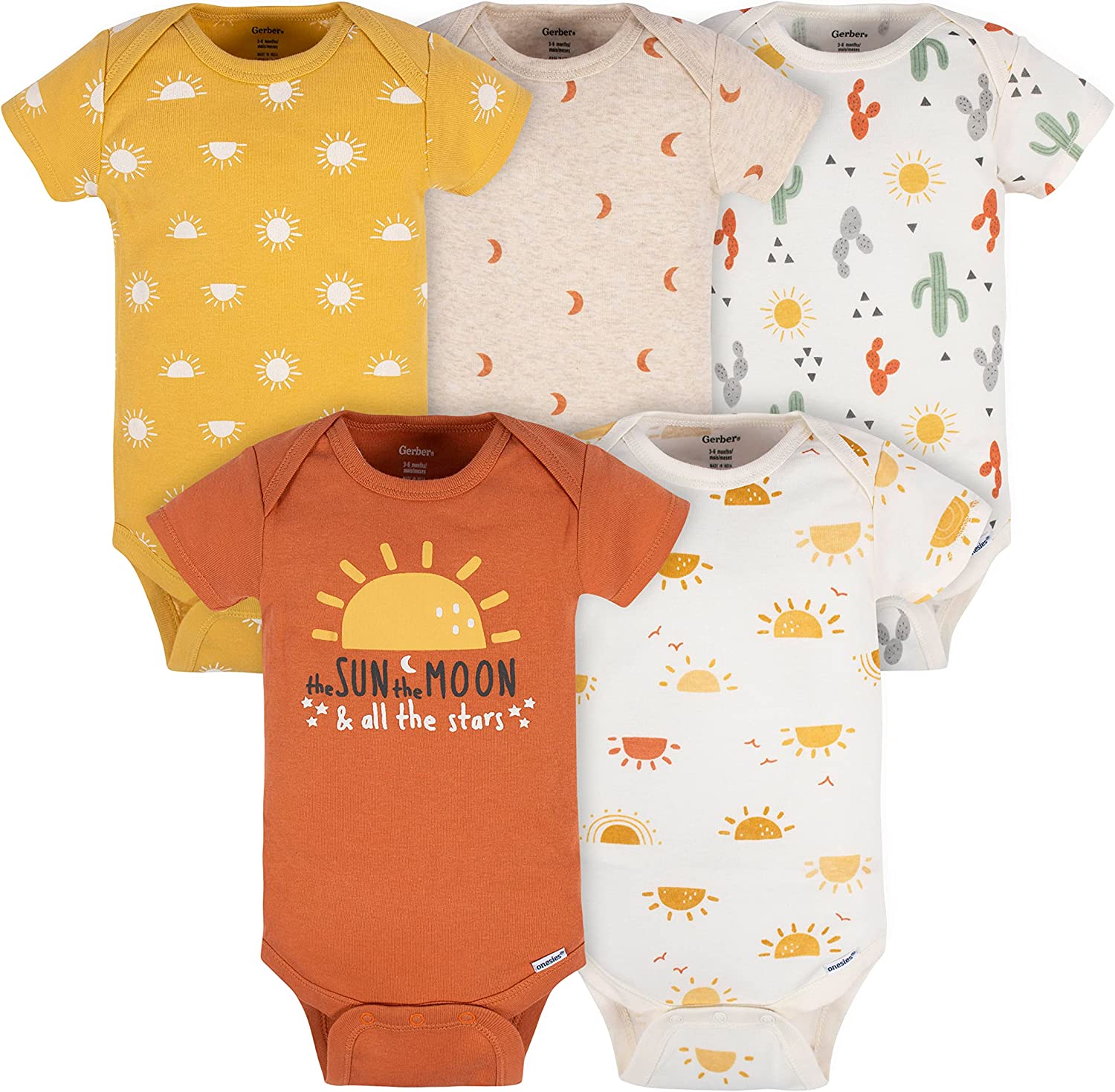 Gerber Unisex Baby 5-Pack Short Sleeve Variety Onesies Bodysuits Southwest 0-3 Months
