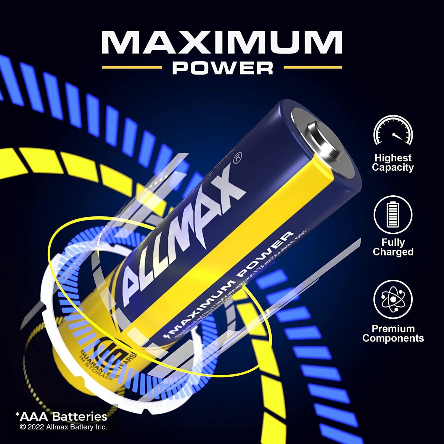 Allmax AAA Maximum Power Alkaline Triple A Batteries (100 Count) – Ultra Long-Lasting， 10-Year Shelf Life， Leakproof Design， 1.5V