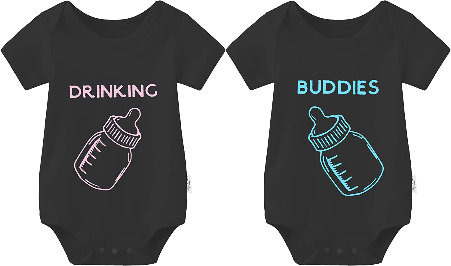 YSCULBUTOL Baby Twins Bodysuit Drinking Buddies Newborn Baby Romper Twins Boy Girl Matching Outfits Triplets Set
