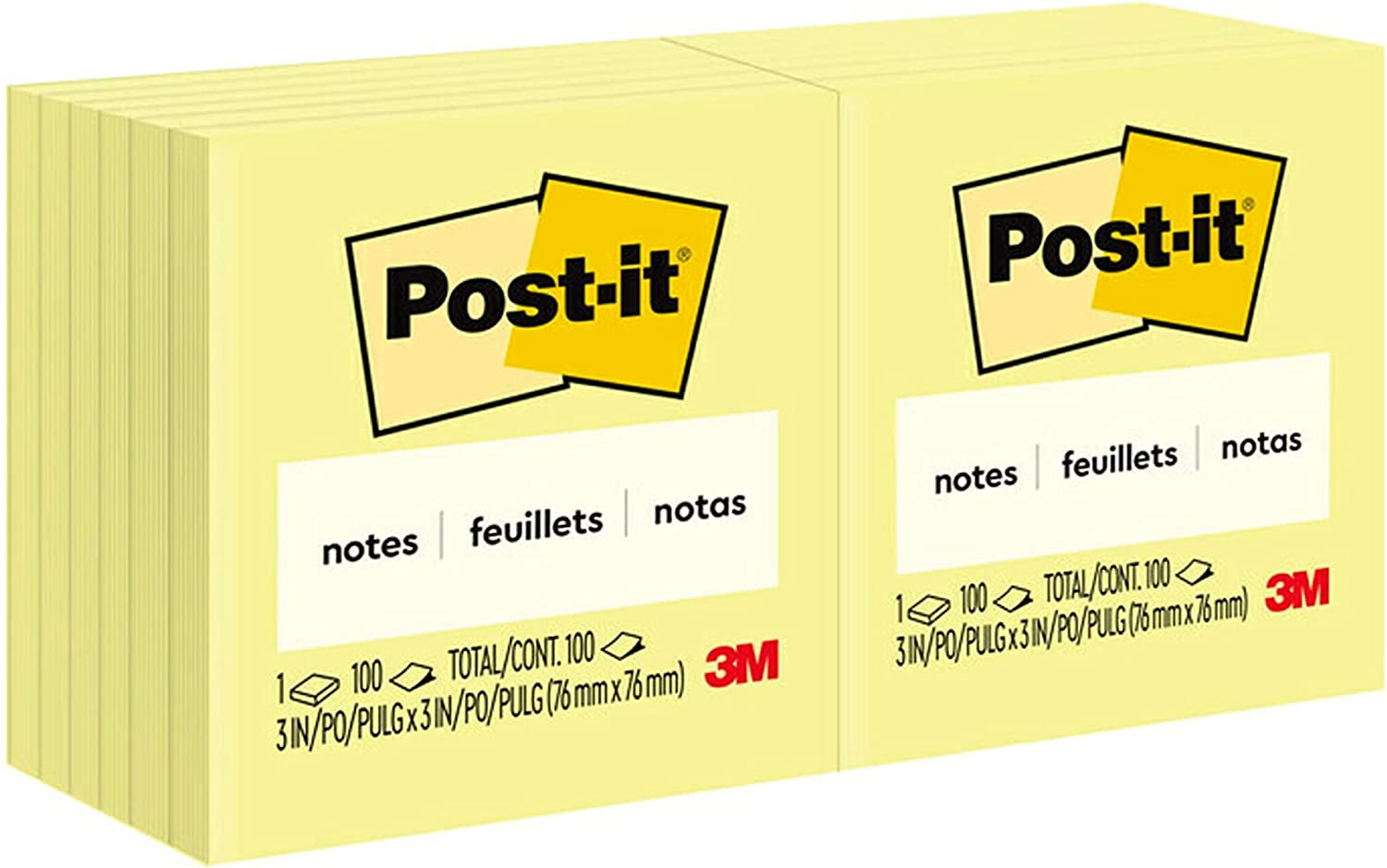 Post-it Notes 3x3 in, 12 Pads, America's #1 Favorite Sticky Notes, Canary Yellow, Clean Removal, Recyclable (654)