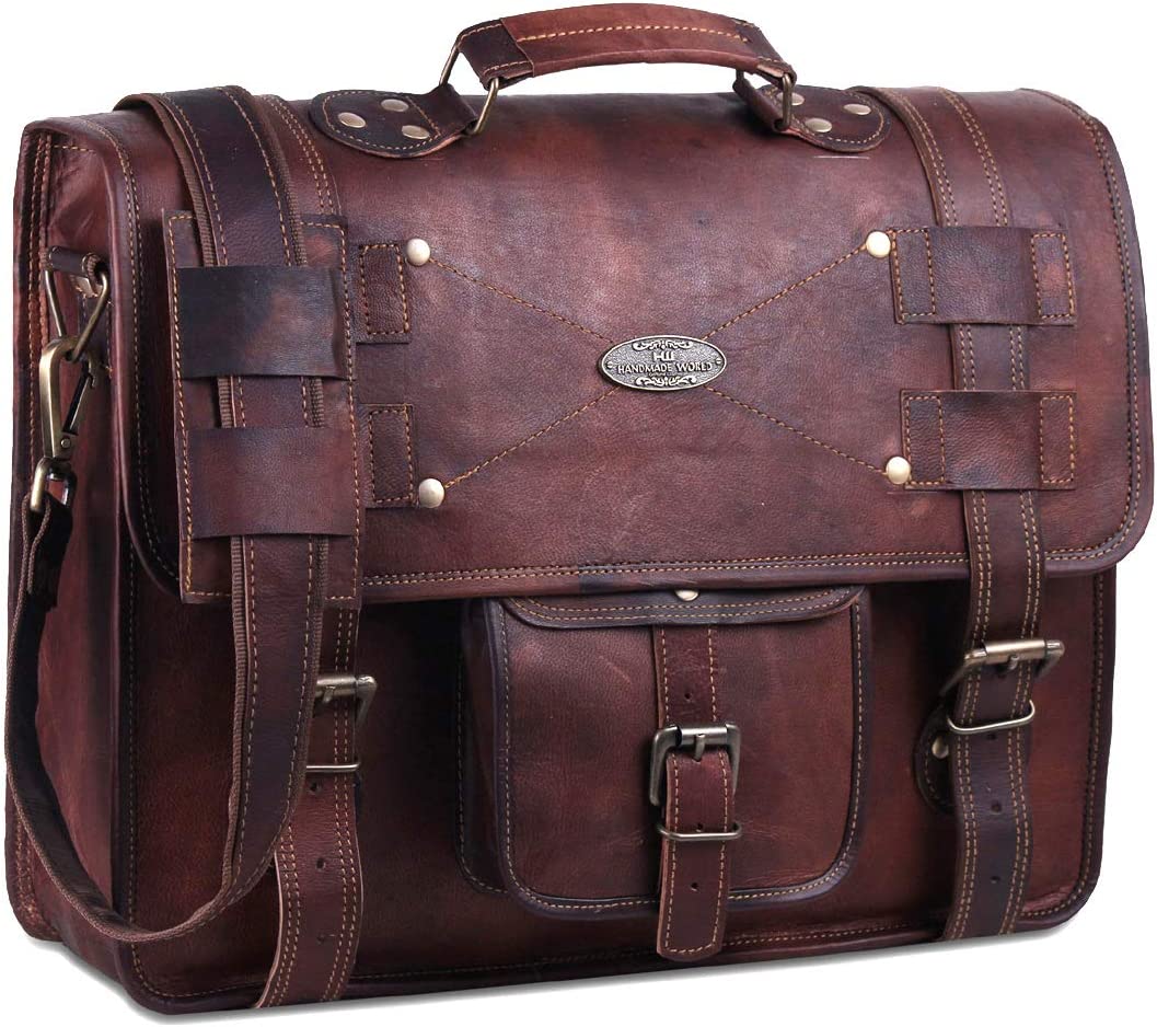 Handmade World Leather Messenger Bags For Men Women Briefcase Laptop Computer Satchel Distressed Bag (11" X 15")